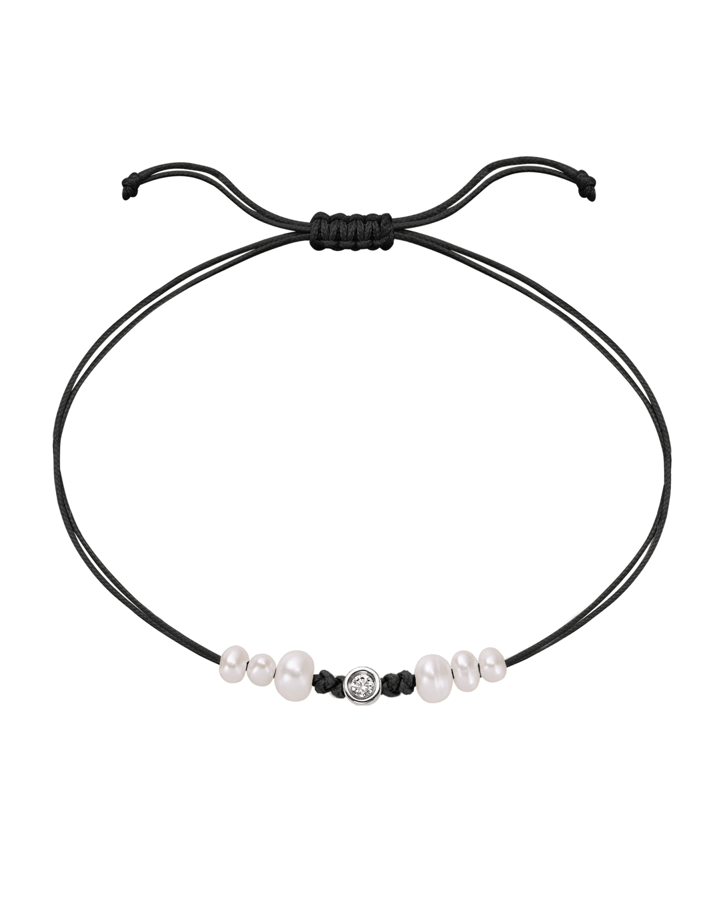 Le String of Love 6 Perles Naturelles - Or Blanc 14 carats Bracelet 14K Solid Gold Noir Small: 0.03 carats 