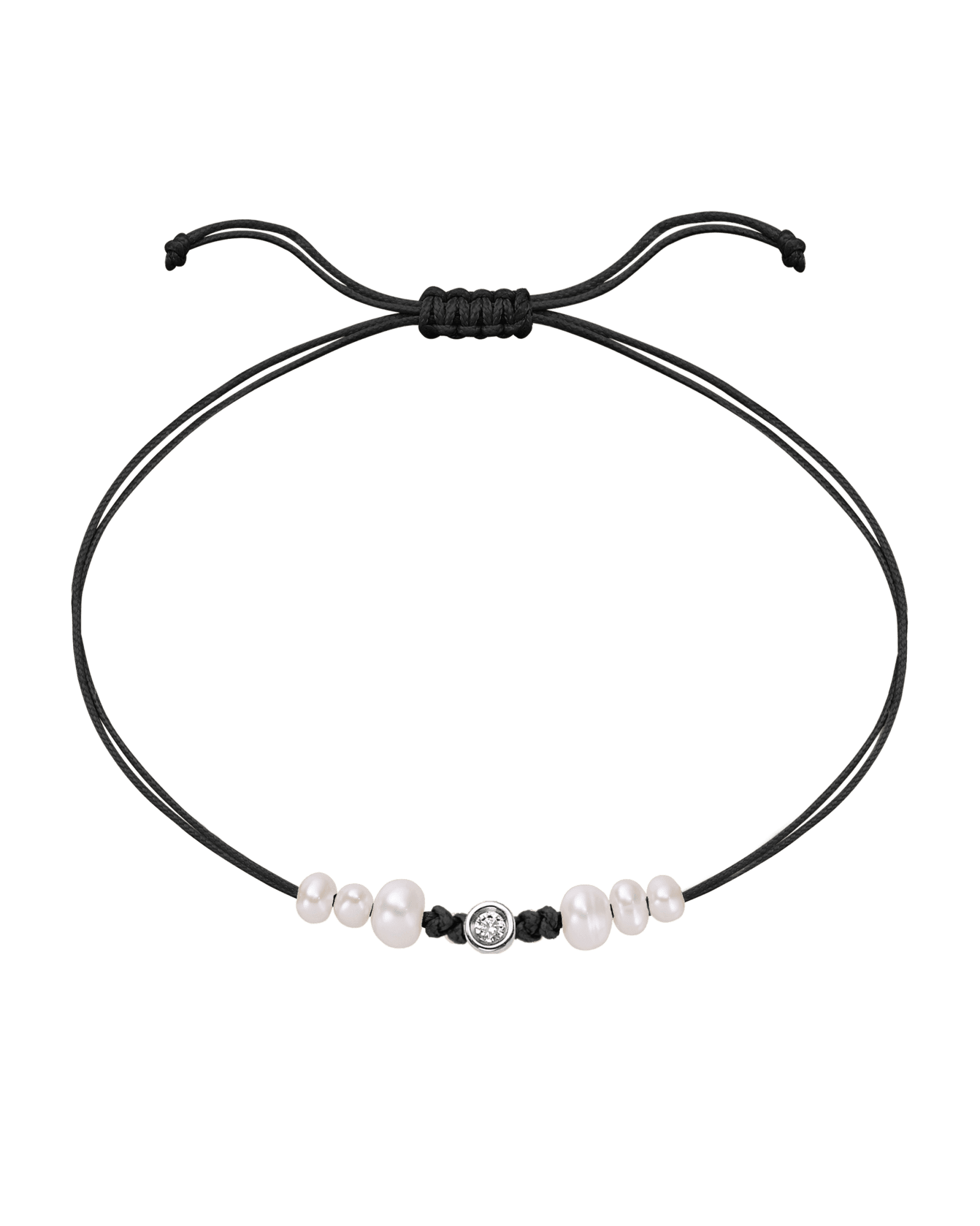 Le String of Love 6 Perles Naturelles - Or Blanc 14 carats Bracelet 14K Solid Gold Noir Small: 0.03 carats 