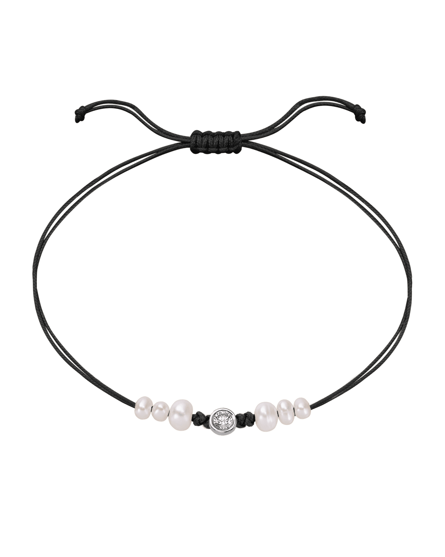 Le String of Love 6 Perles Naturelles - Or Blanc 14 carats Bracelet 14K Solid Gold Noir Large: 0.10 carats 