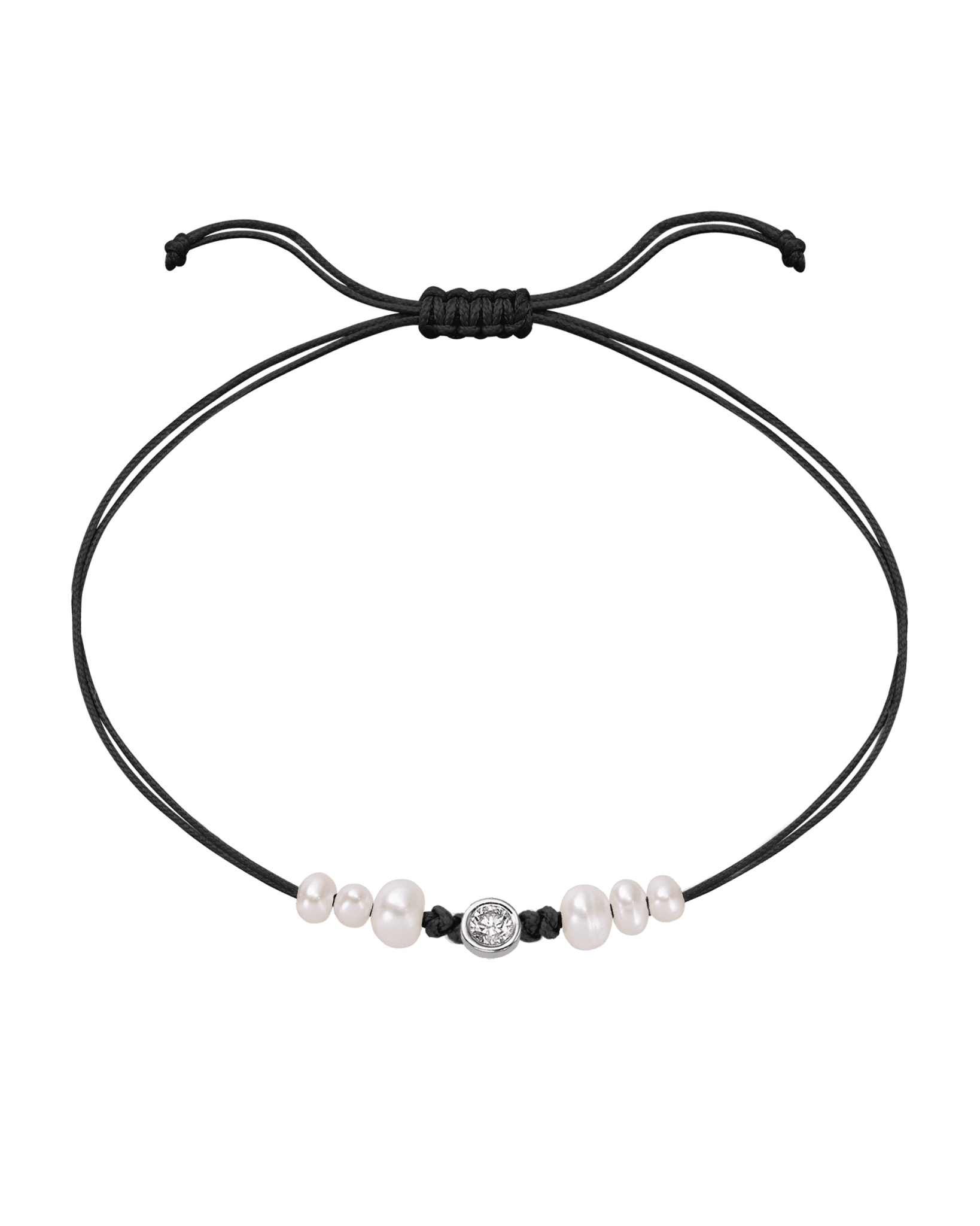 Le String of Love 6 Perles Naturelles - Or Blanc 14 carats Bracelet 14K Solid Gold Noir Large: 0.10 carats 