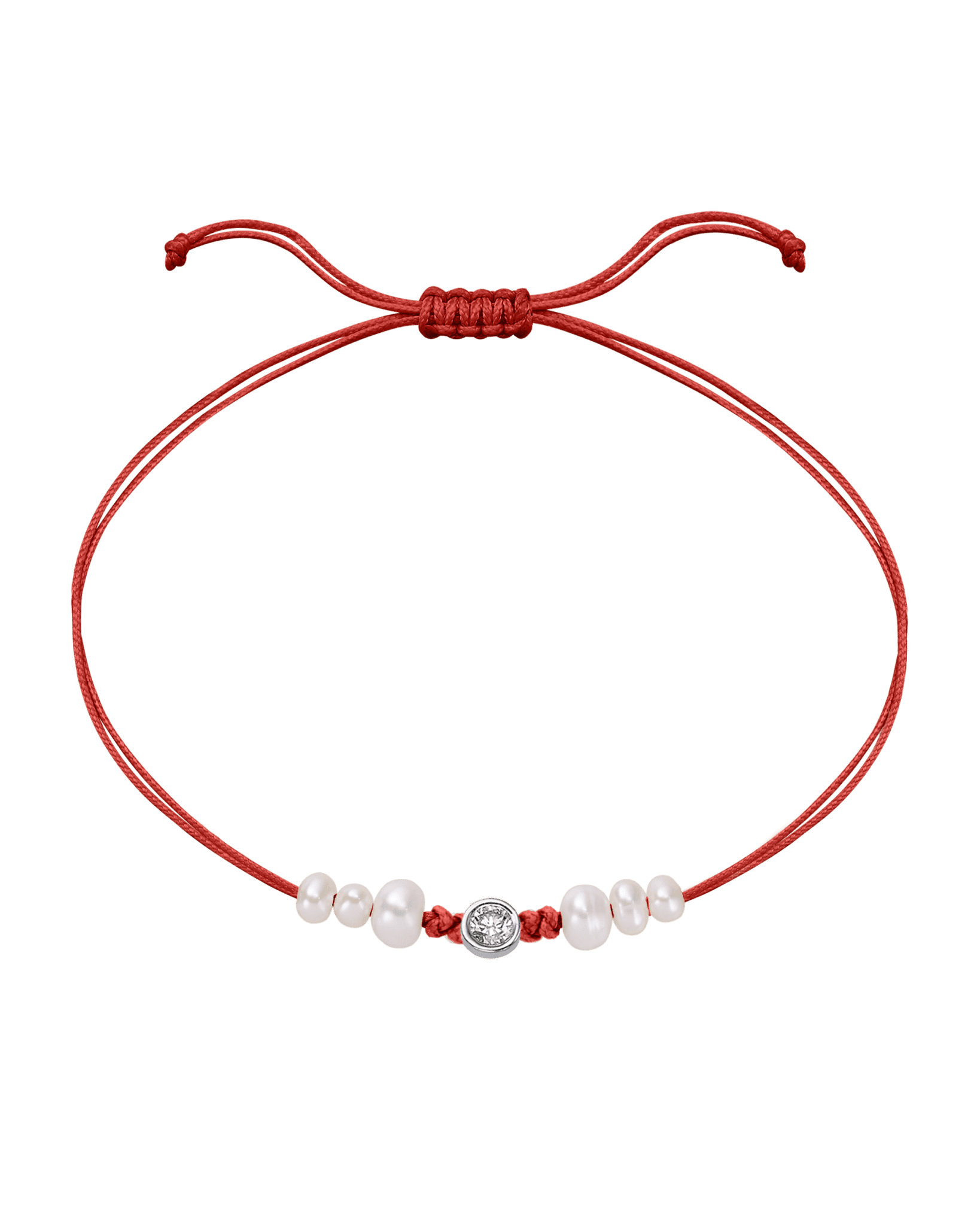 Le String of Love 6 Perles Naturelles - Or Blanc 14 carats Bracelet 14K Solid Gold Rouge Large: 0.10 carats 