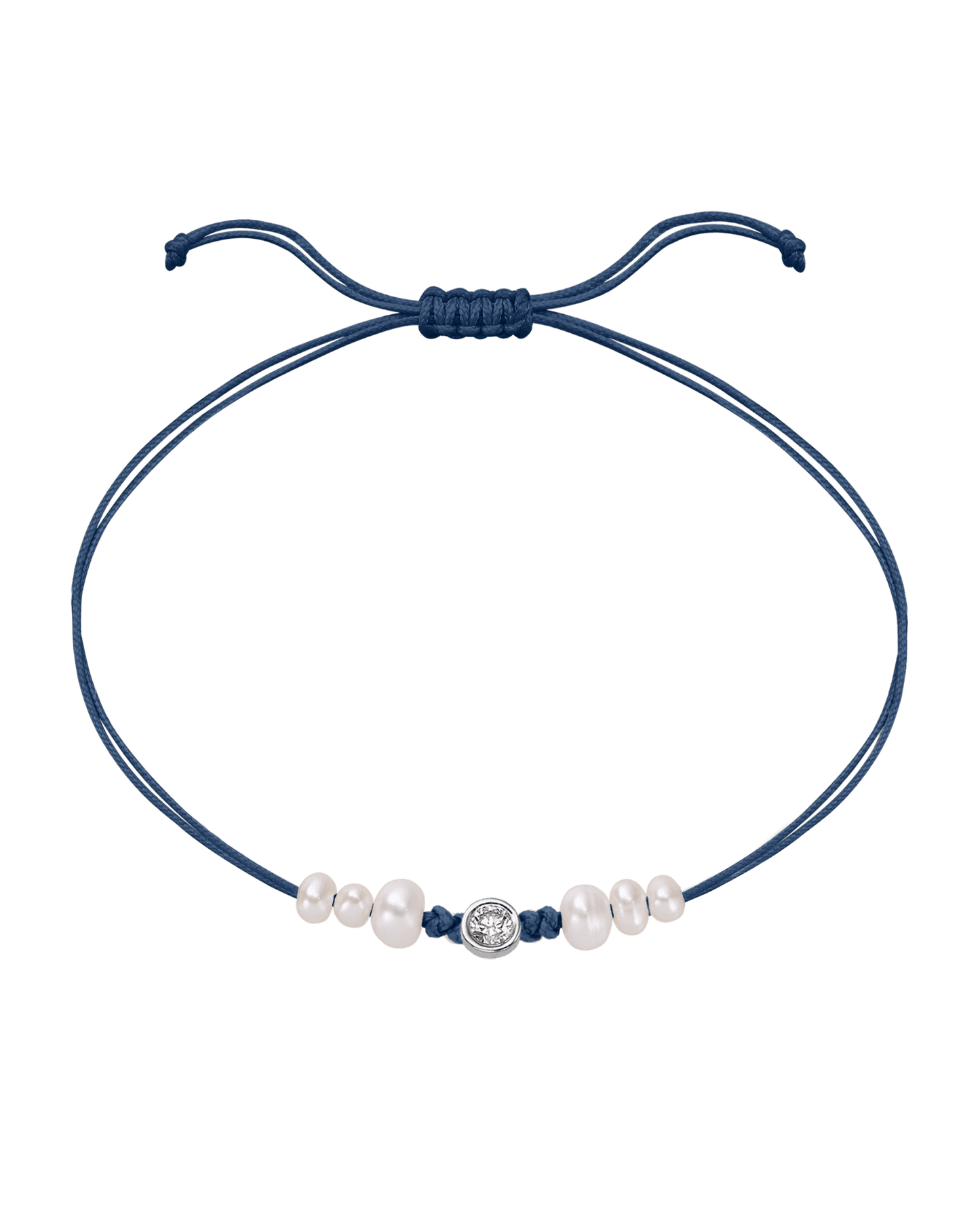 Le String of Love 6 Perles Naturelles - Or Blanc 14 carats Bracelet 14K Solid Gold Bleu Indigo Large: 0.10 carats 