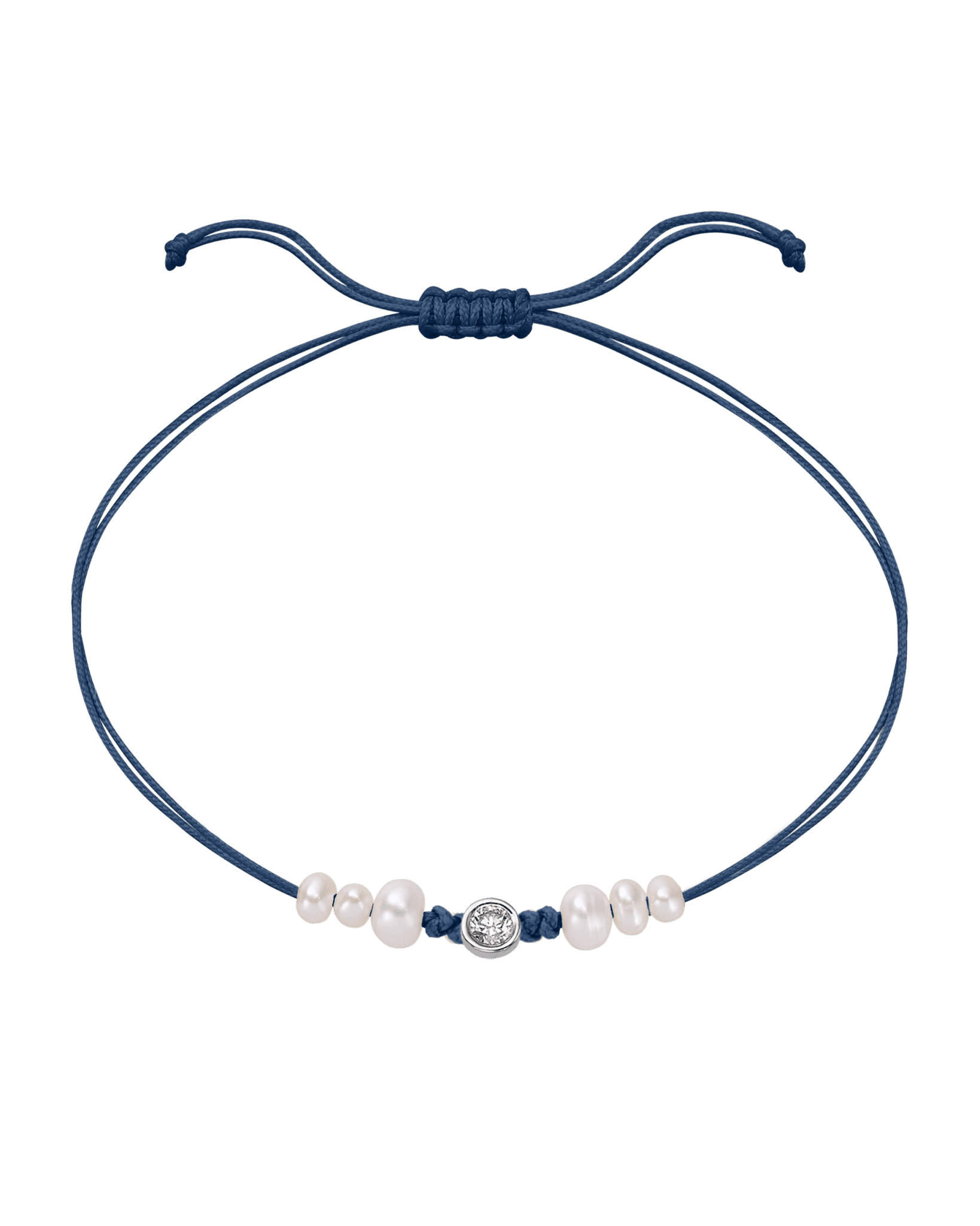 Le String of Love 6 Perles Naturelles - Or Blanc 14 carats Bracelet 14K Solid Gold Bleu Indigo Large: 0.10 carats 