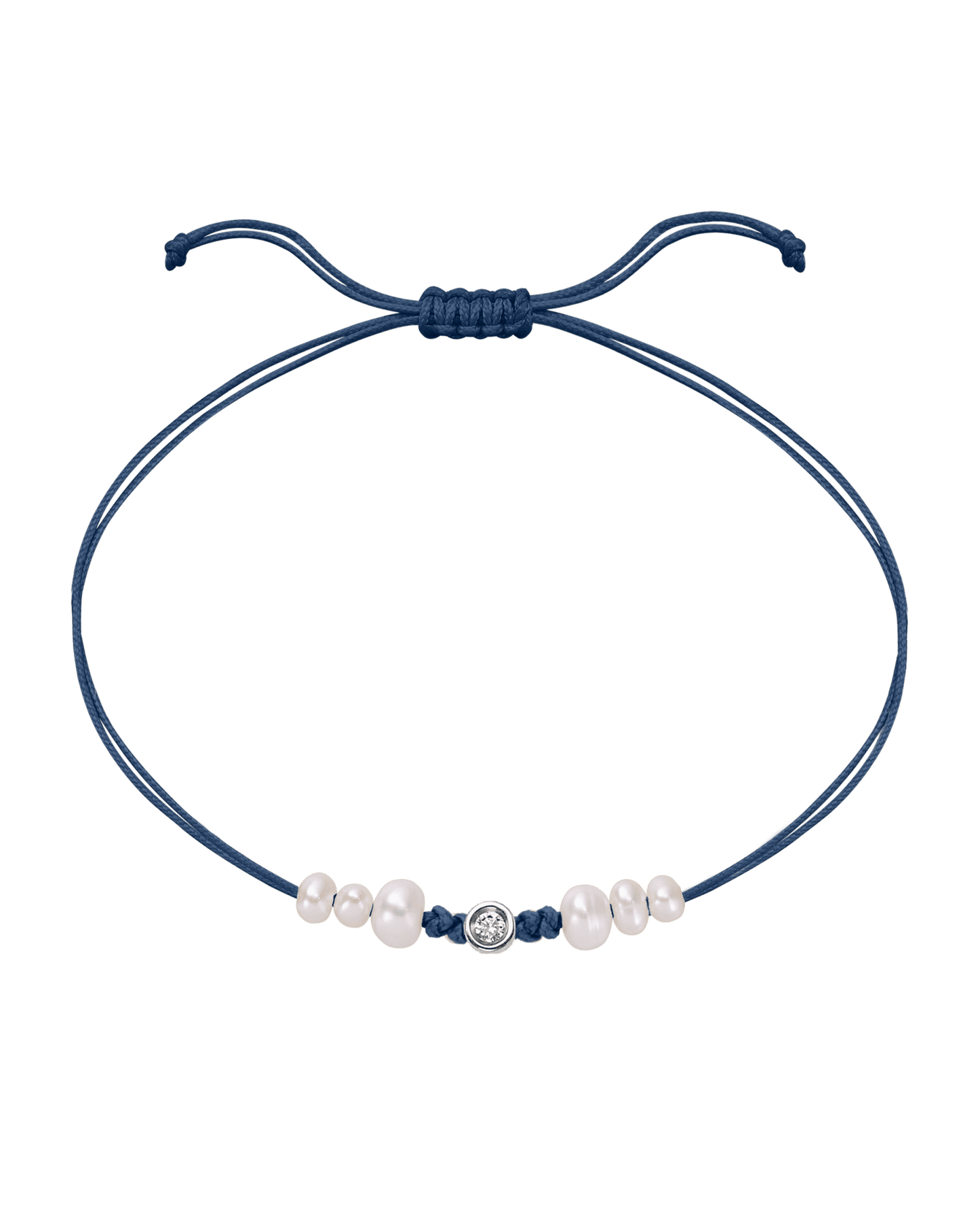 Le String of Love 6 Perles Naturelles - Or Blanc 14 carats Bracelet 14K Solid Gold Bleu Indigo Small: 0.03 carats 