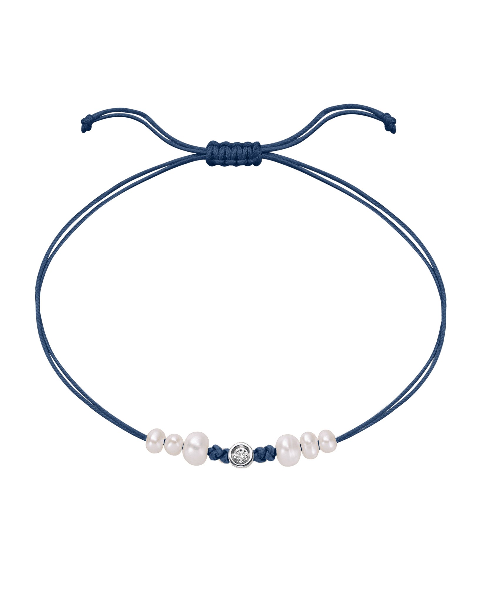 Le String of Love 6 Perles Naturelles - Or Blanc 14 carats Bracelet 14K Solid Gold Bleu Indigo Small: 0.03 carats 