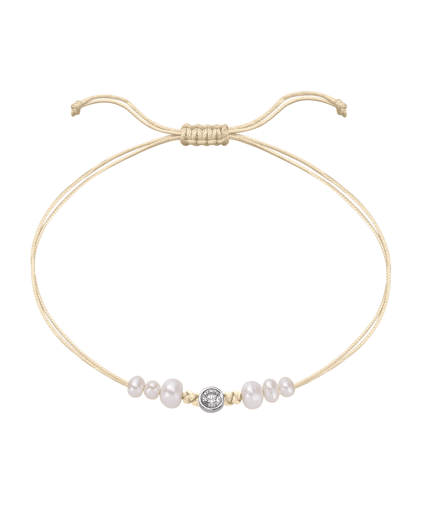 Le String of Love 6 Perles Naturelles - Or Blanc 14 carats Bracelet 14K Solid Gold Beige Large: 0.10 carats 