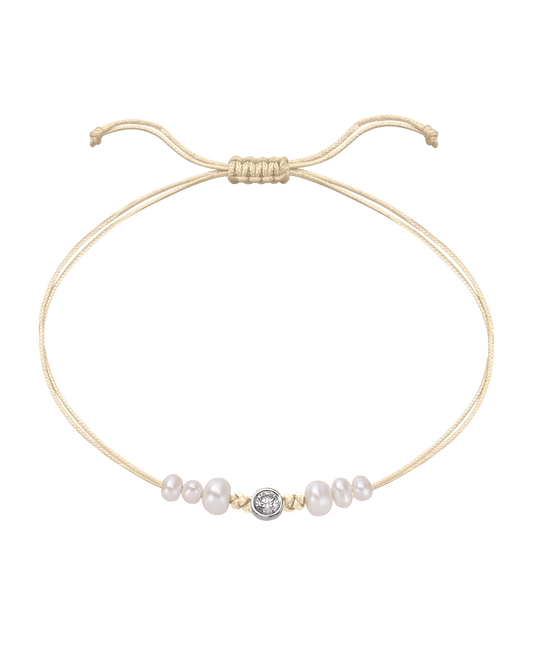 Le String of Love 6 Perles Naturelles - Or Blanc 14 carats Bracelet 14K Solid Gold Beige Large: 0.10 carats 