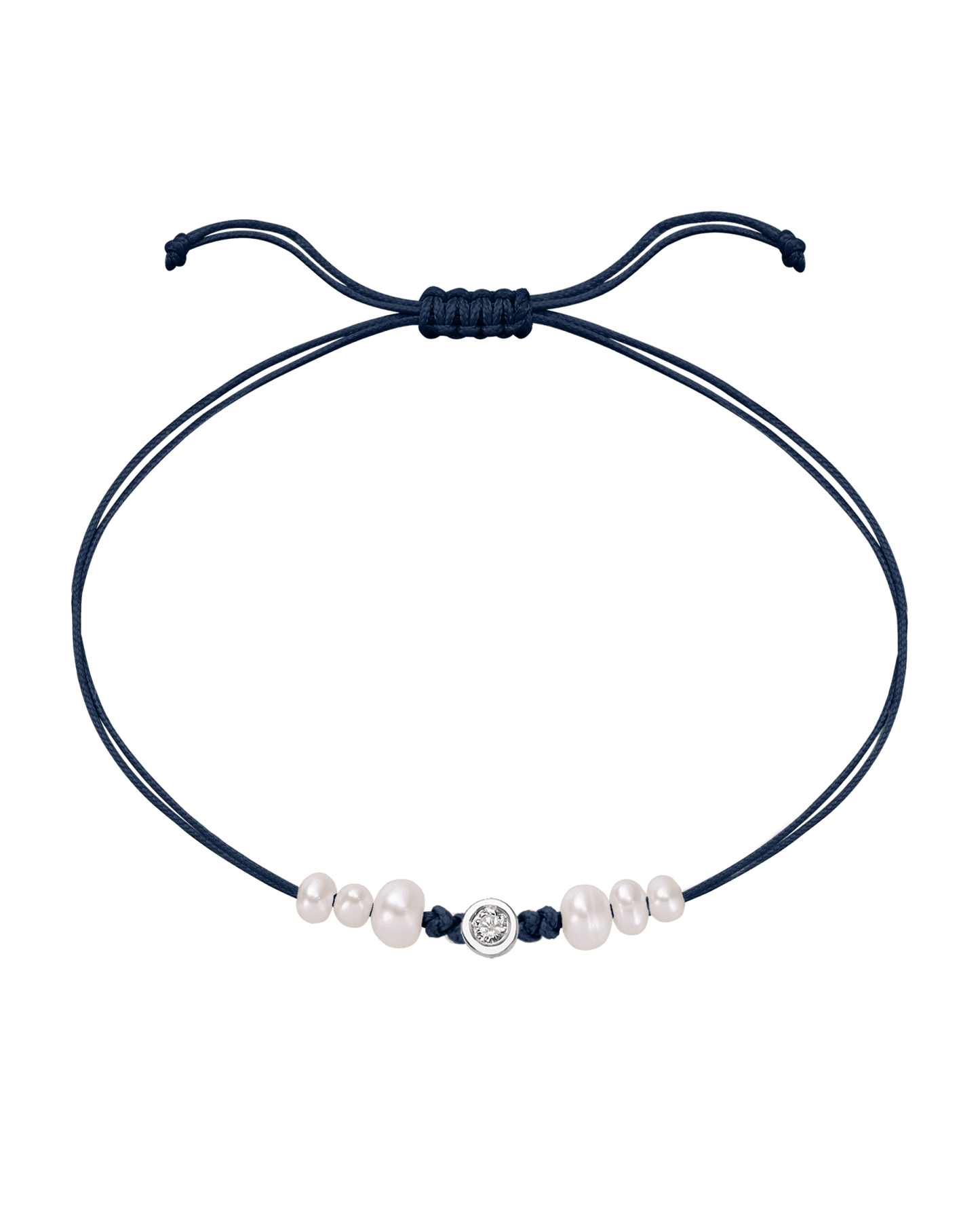 Le String of Love 6 Perles Naturelles - Or Blanc 14 carats Bracelet 14K Solid Gold Bleu Marine Medium: 0.05 carats 