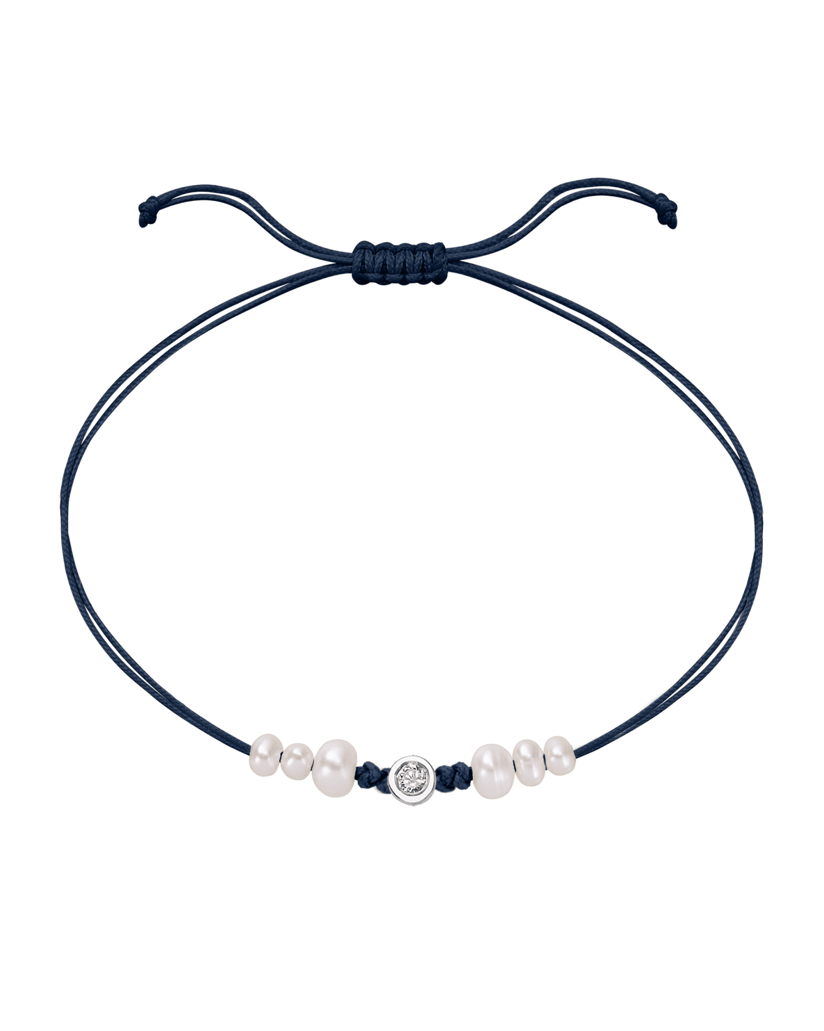 Le String of Love 6 Perles Naturelles - Or Blanc 14 carats Bracelet 14K Solid Gold Bleu Marine Medium: 0.05 carats 