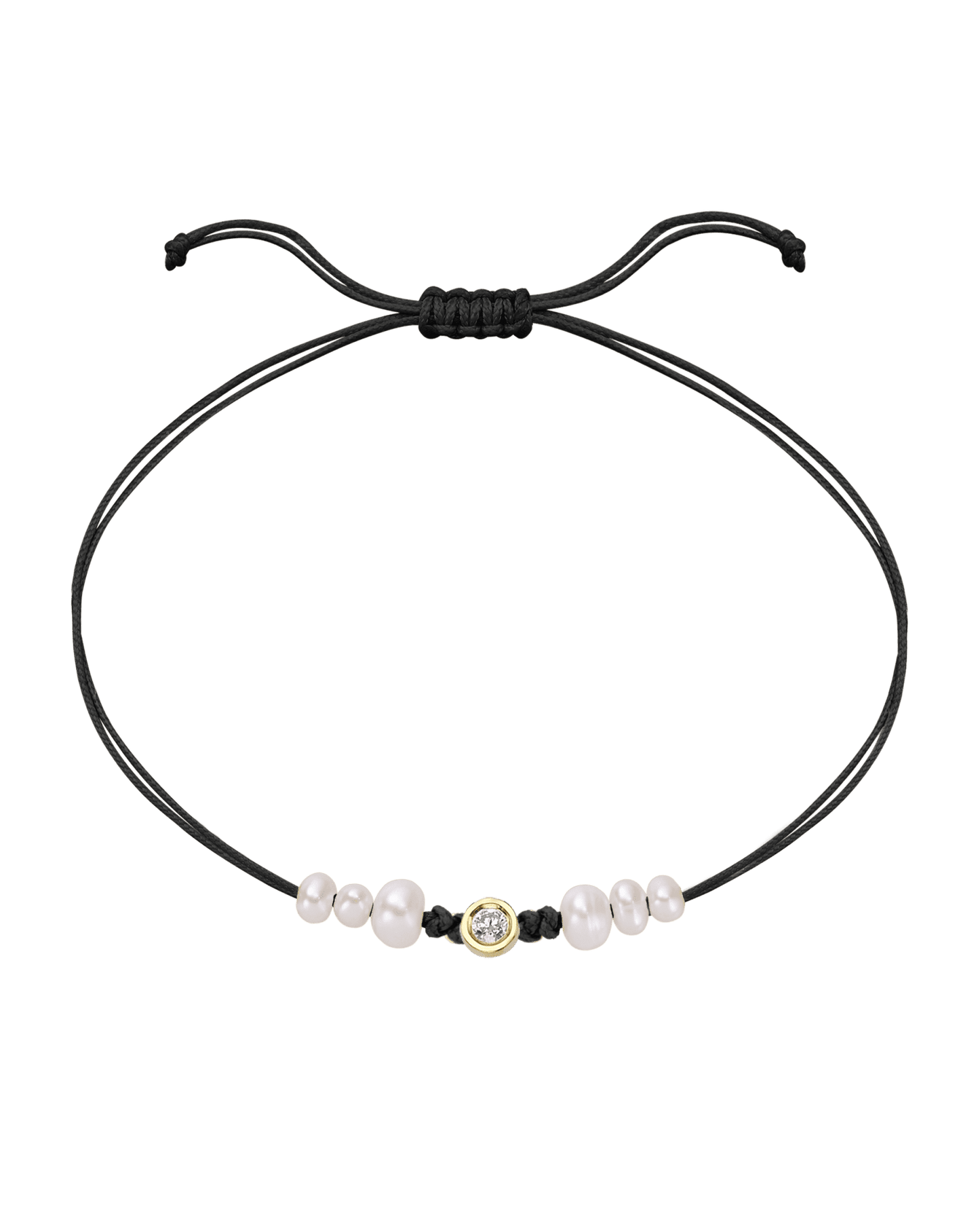 Le String of Love 6 Perles Naturelles - Or Jaune 14 carats Bracelet 14K Solid Gold Noir Medium: 0.05 carats 