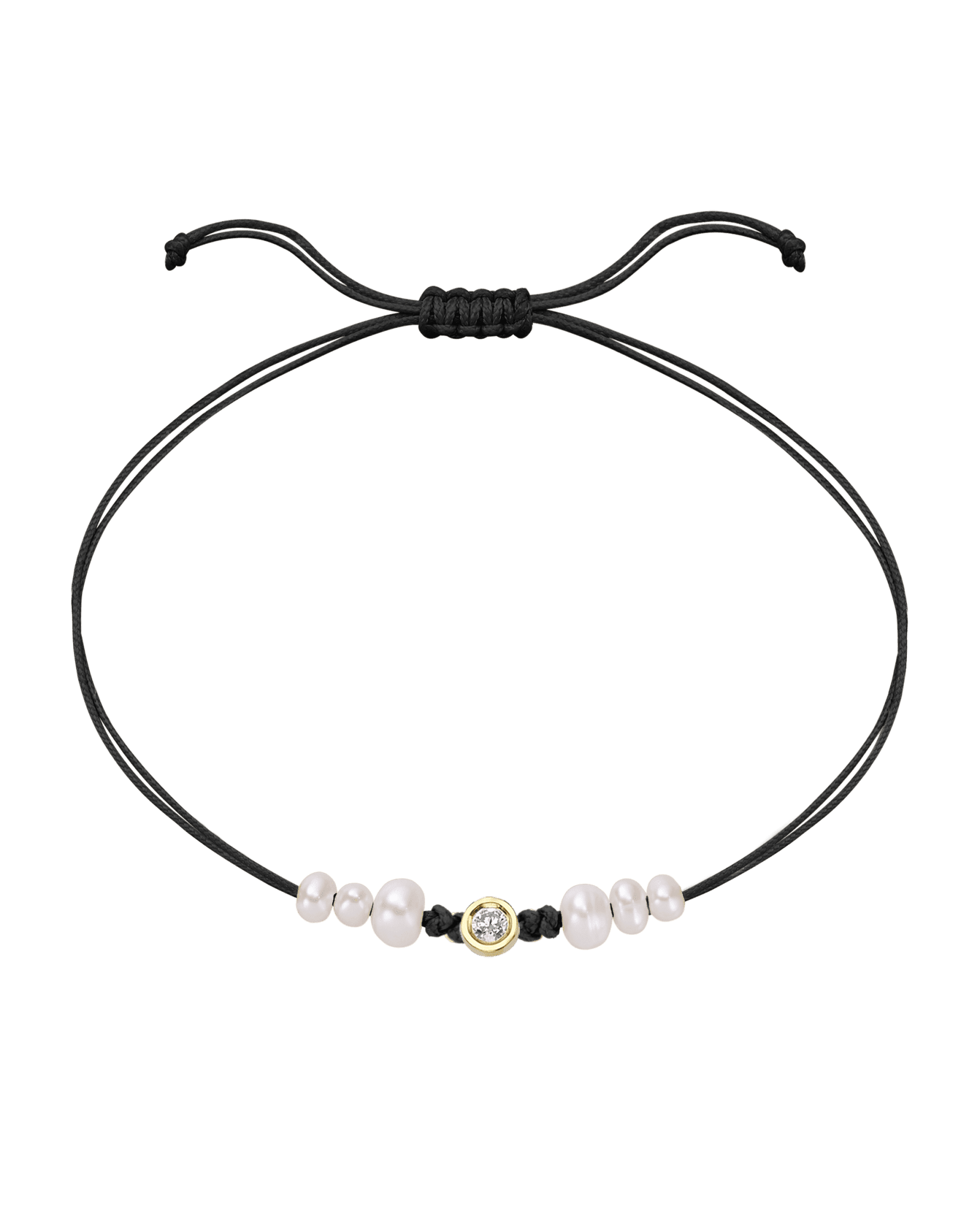 Le String of Love 6 Perles Naturelles - Or Jaune 14 carats Bracelet 14K Solid Gold Noir Medium: 0.05 carats 