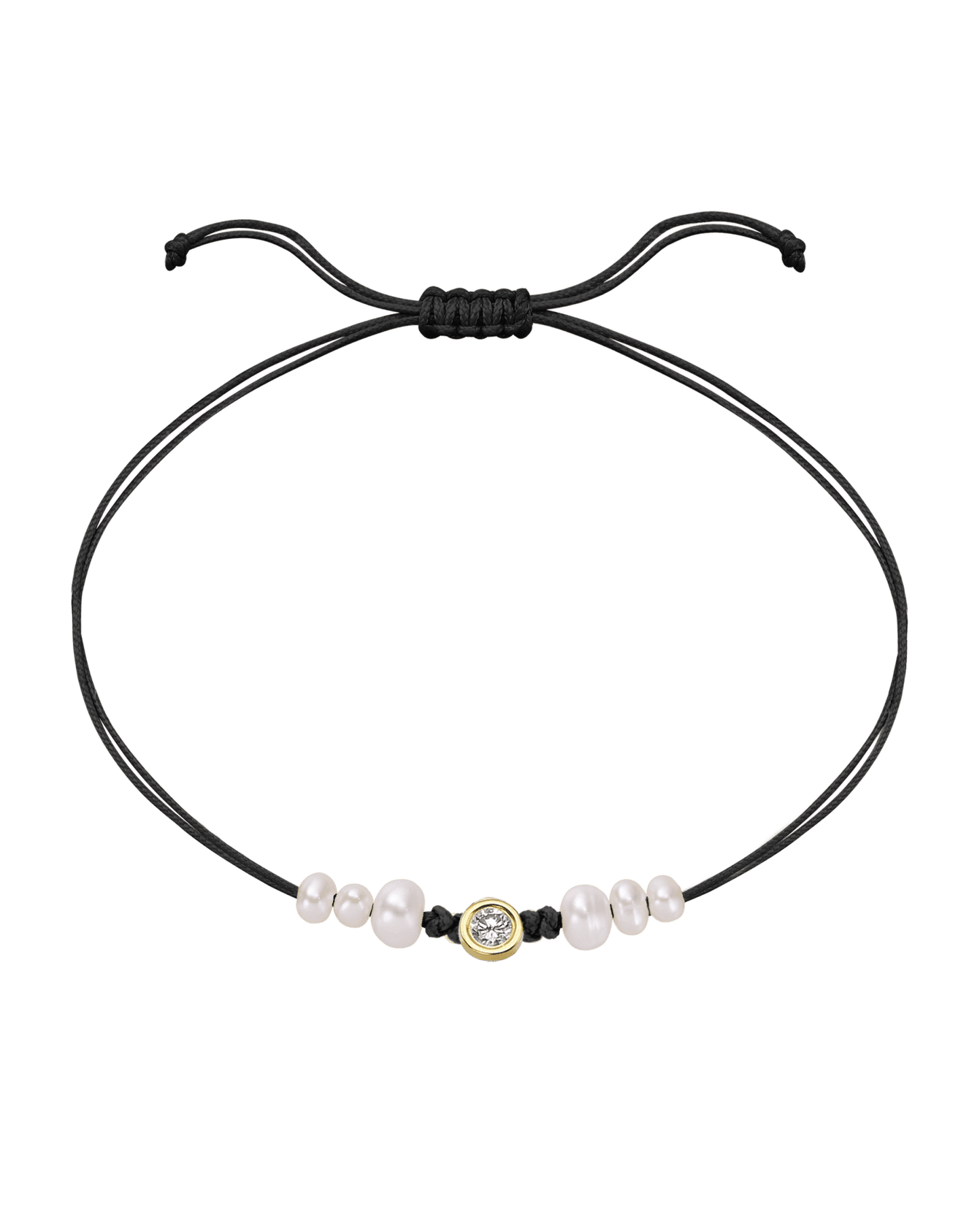 Le String of Love 6 Perles Naturelles - Or Jaune 14 carats Bracelet 14K Solid Gold Noir Large: 0.10 carats 