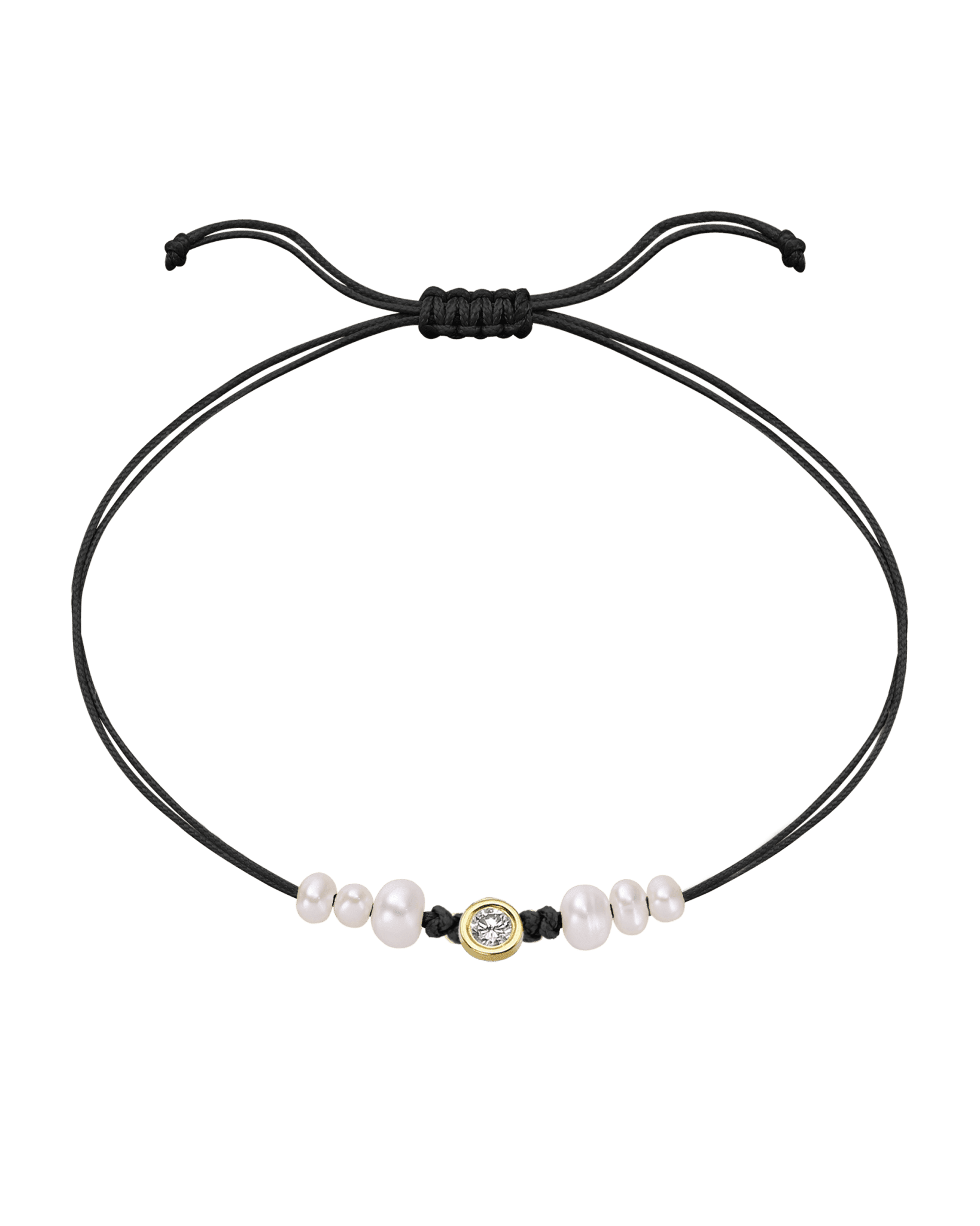 Le String of Love 6 Perles Naturelles - Or Jaune 14 carats Bracelet 14K Solid Gold Noir Large: 0.10 carats 