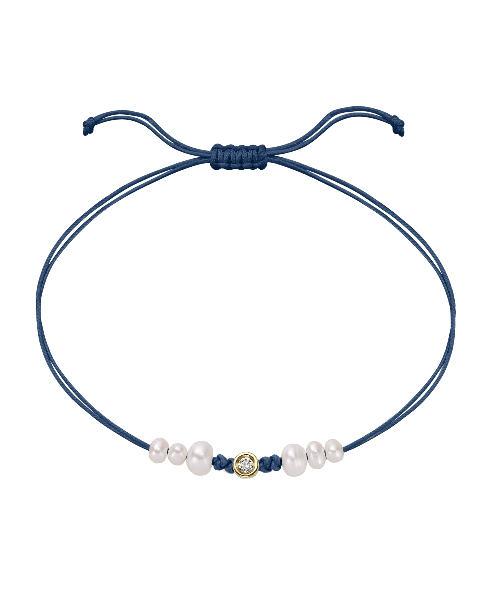 Le String of Love 6 Perles Naturelles - Or Jaune 14 carats Bracelet 14K Solid Gold Bleu Indigo Small: 0.03 carats 