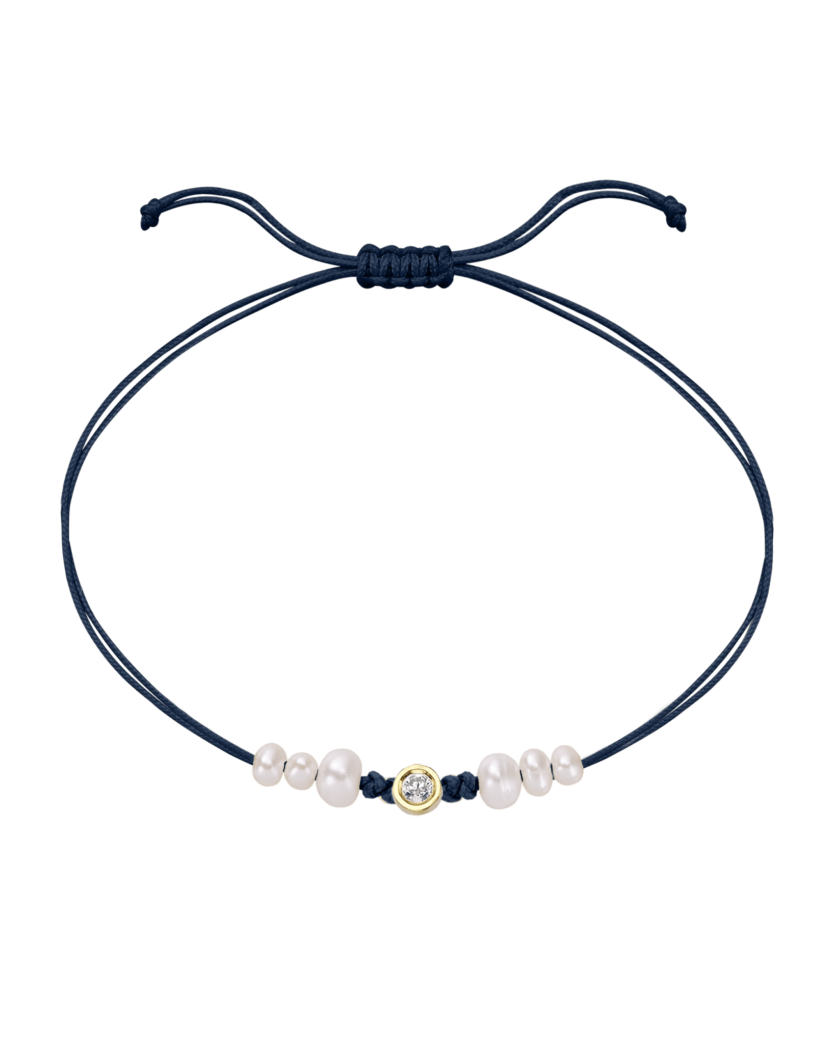 Le String of Love 6 Perles Naturelles - Or Jaune 14 carats Bracelet 14K Solid Gold Bleu Marine Medium: 0.05 carats 