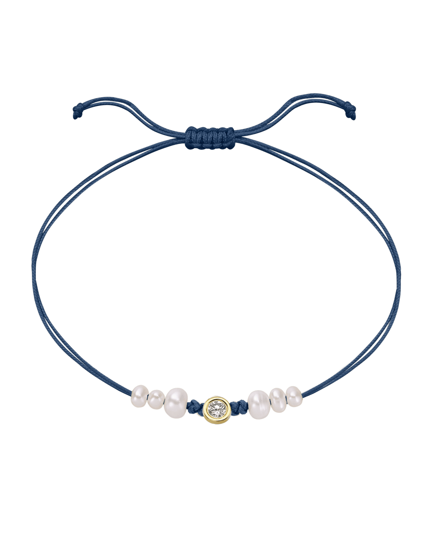 Le String of Love 6 Perles Naturelles - Or Jaune 14 carats Bracelet 14K Solid Gold Bleu Indigo Large: 0.10 carats 