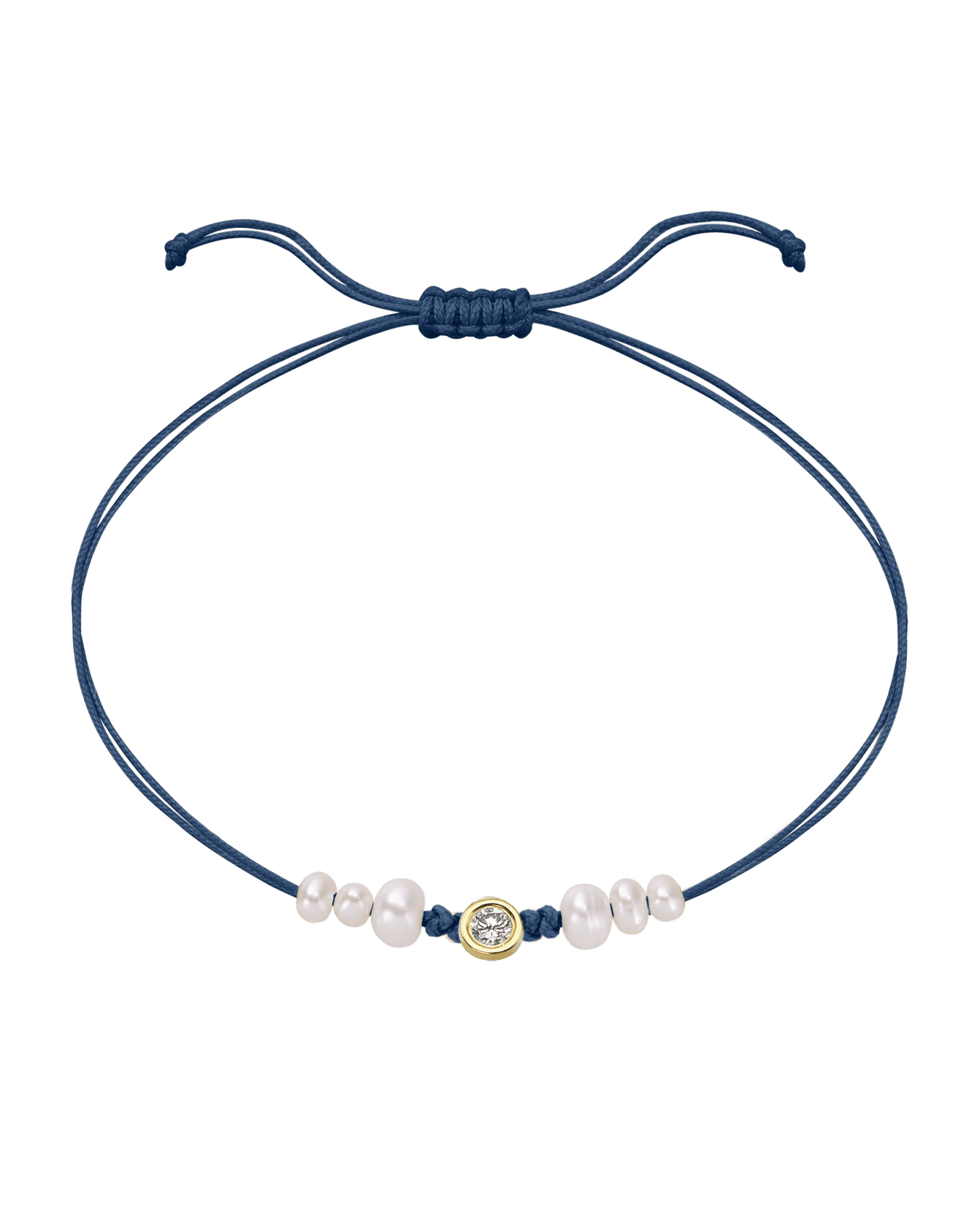 Le String of Love 6 Perles Naturelles - Or Jaune 14 carats Bracelet 14K Solid Gold Bleu Indigo Large: 0.10 carats 