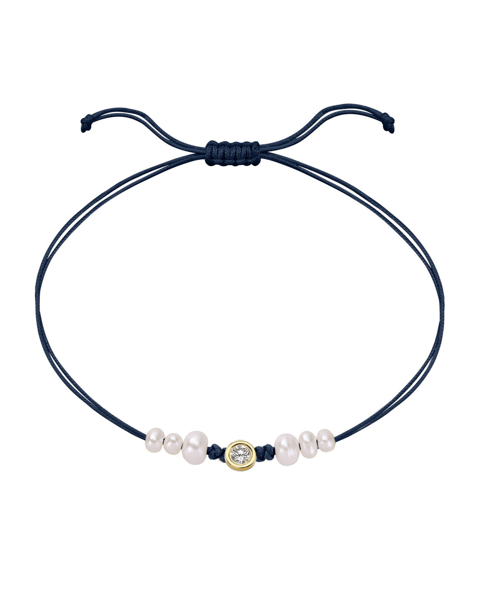 Le String of Love 6 Perles Naturelles - Or Jaune 14 carats Bracelet 14K Solid Gold Bleu Marine Large: 0.10 carats 