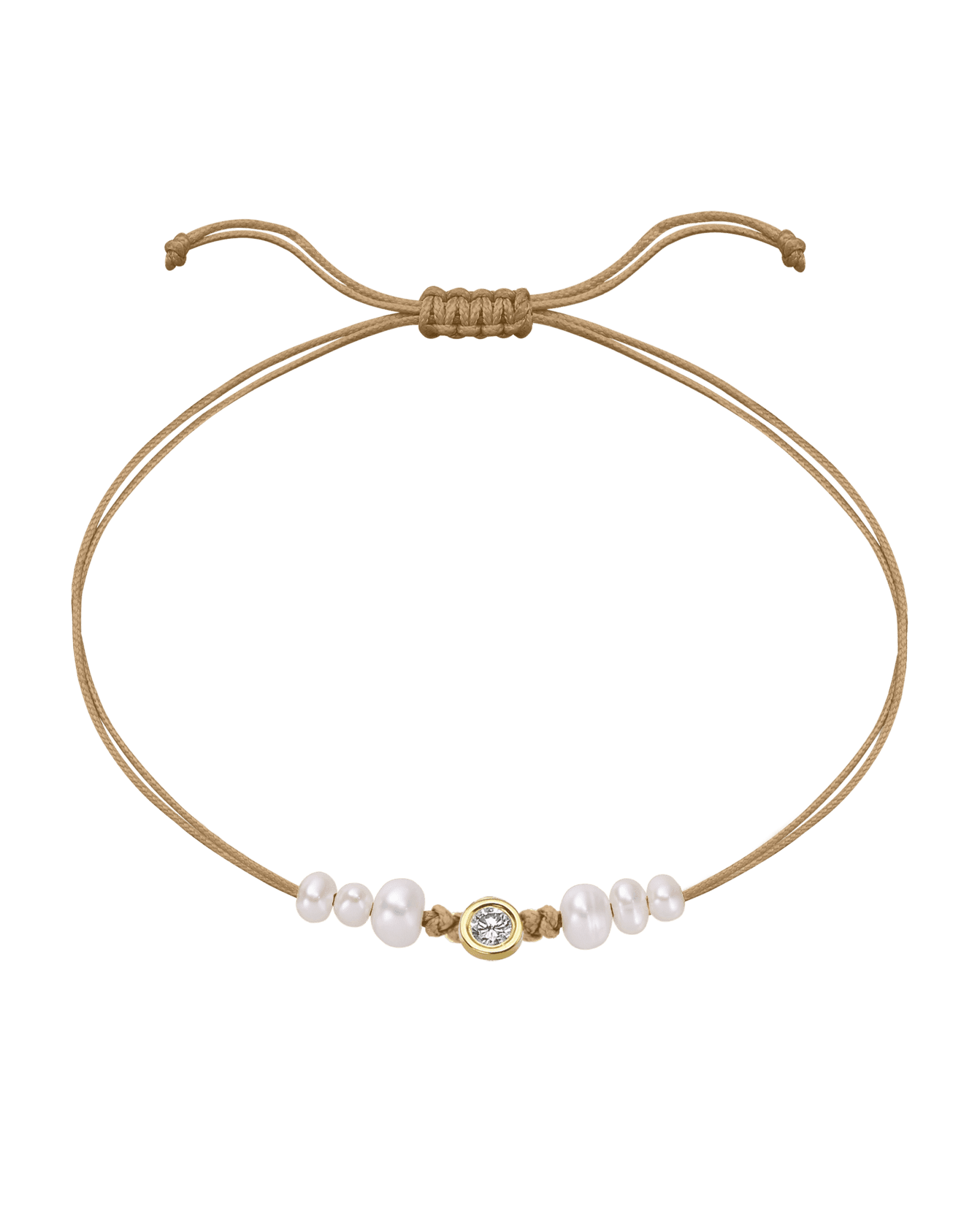 Le String of Love 6 Perles Naturelles - Or Jaune 14 carats Bracelet 14K Solid Gold Camel Large: 0.10 carats 