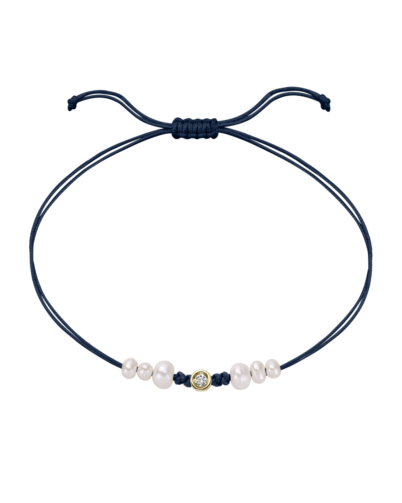 Le String of Love 6 Perles Naturelles - Or Jaune 14 carats Bracelet 14K Solid Gold Bleu Marine Small: 0.03 carats 