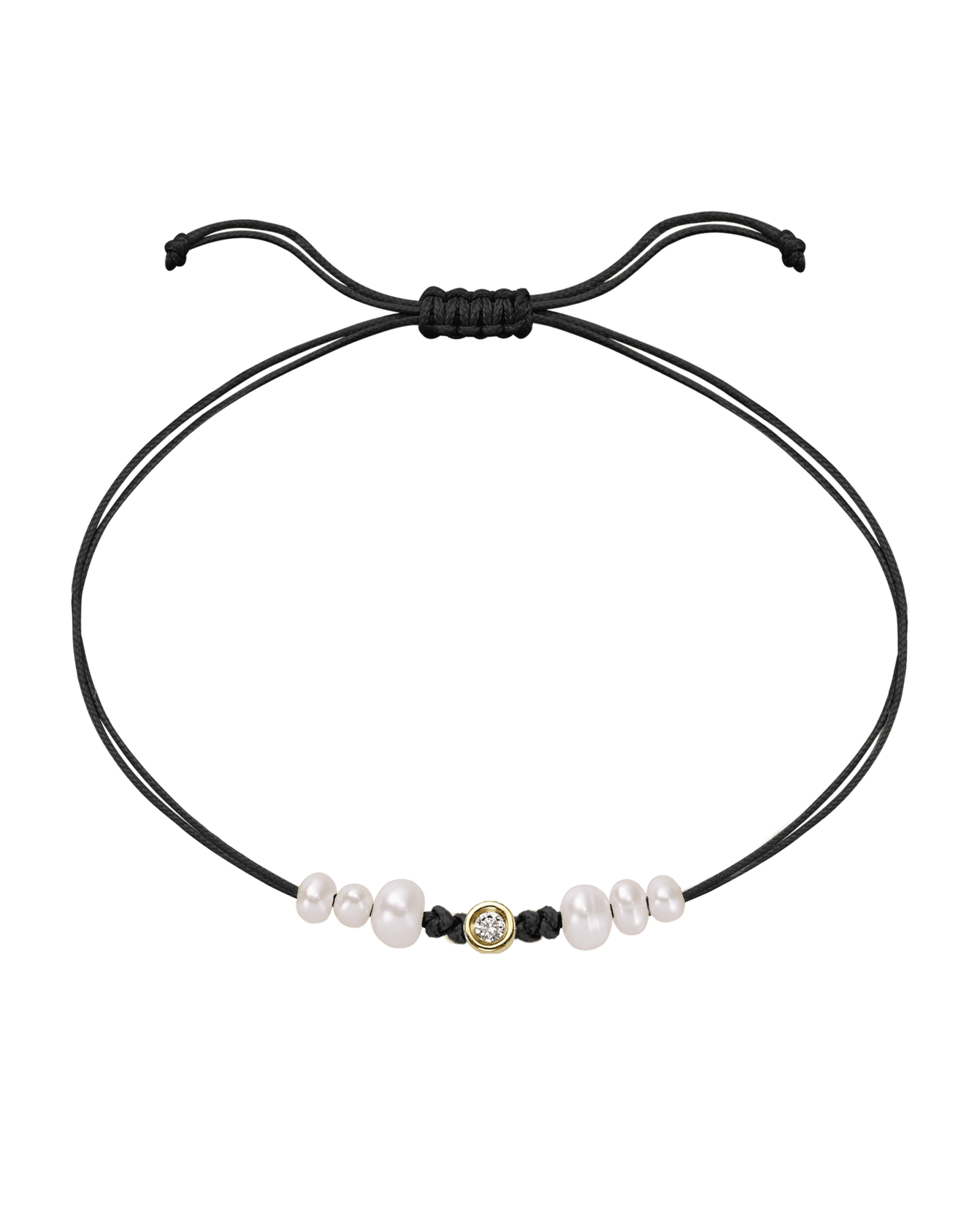 Le String of Love 6 Perles Naturelles - Or Jaune 14 carats Bracelet 14K Solid Gold Noir Small: 0.03 carats 