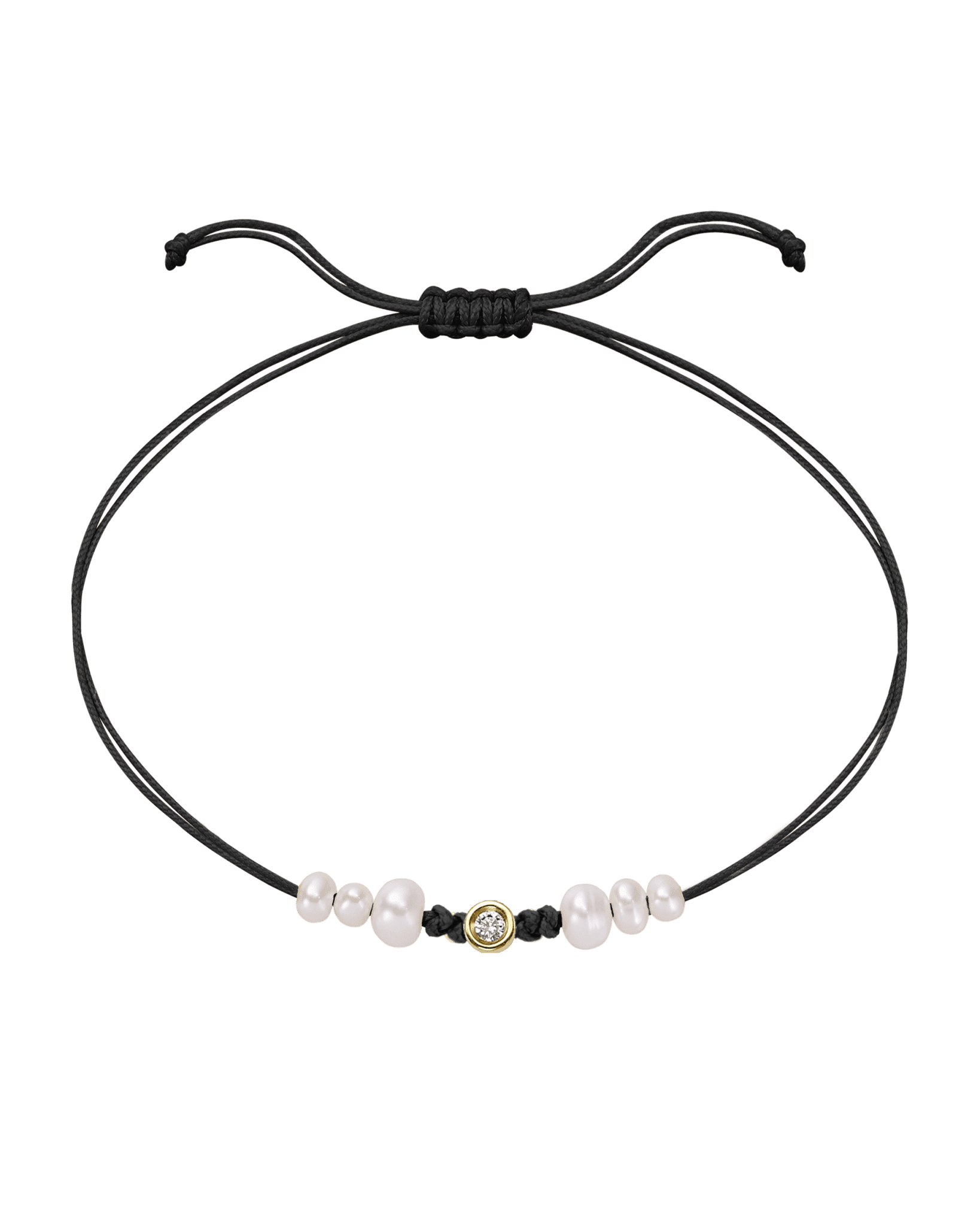 Le String of Love 6 Perles Naturelles - Or Jaune 14 carats Bracelet 14K Solid Gold Noir Small: 0.03 carats 