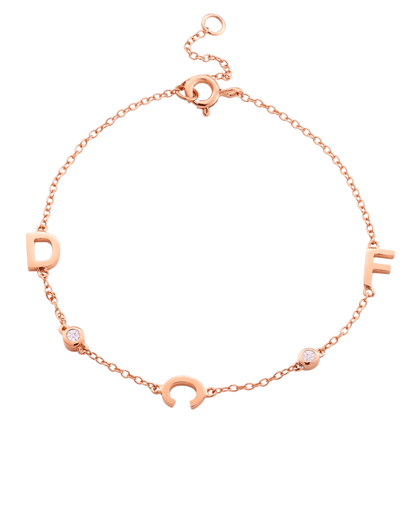 Bracelet Initial & Diamant(s) - Or Rose 14 carats Bracelets magal-dev 3 Initiales + 2 Diamants + 80 $ 15cm - 18cm (Poignet: Small - Medium) 