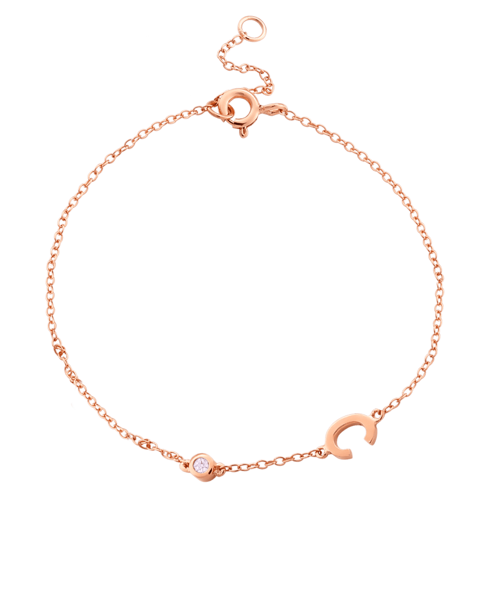 Bracelet Initial & Diamant(s) - Or Rose 14 carats Bracelets magal-dev 1 Initiale + 1 Diamant 15cm - 18cm (Poignet: Small - Medium) 