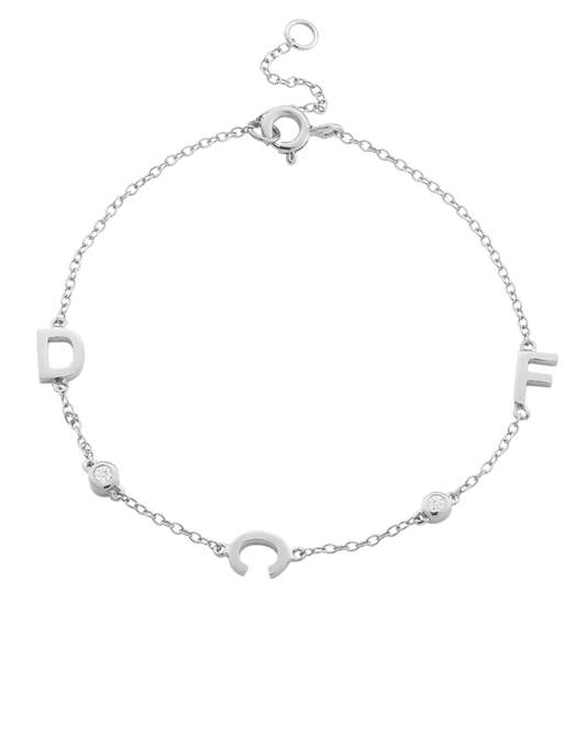 Bracelet Initial & Diamant(s) - Or Blanc 14 carats Bracelets magal-dev 3 Initiales + 2 Diamants + 80 $ 15cm - 18cm (Poignet: Small - Medium) 