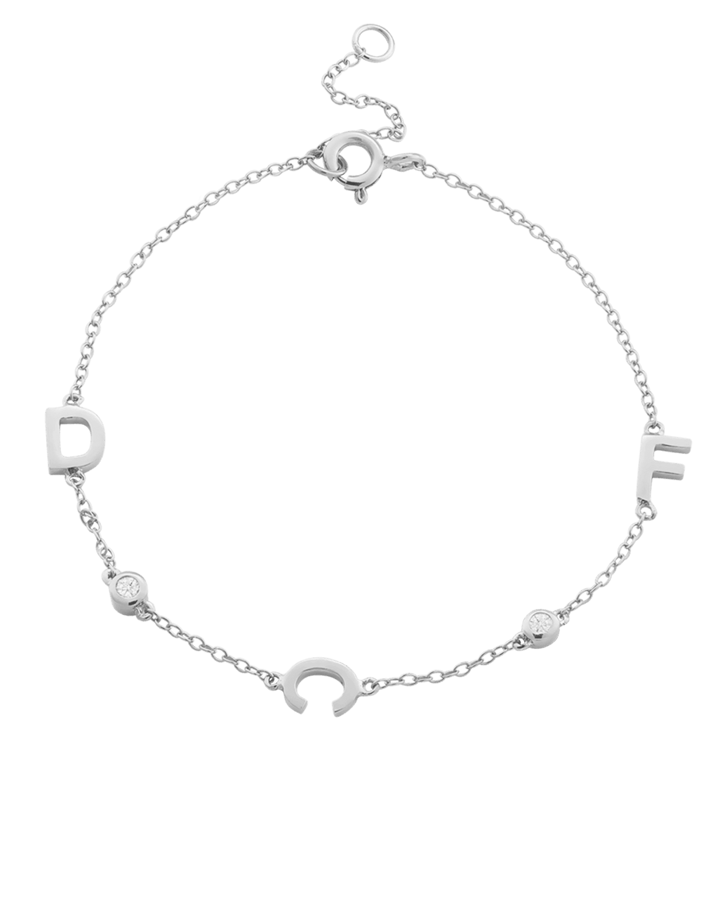 Bracelet Initial & Diamant(s) - Argent 925 Bracelets magal-dev 3 Initiales + 2 Diamants + 40 $ 15cm - 18cm (Poignet: Small - Medium) 