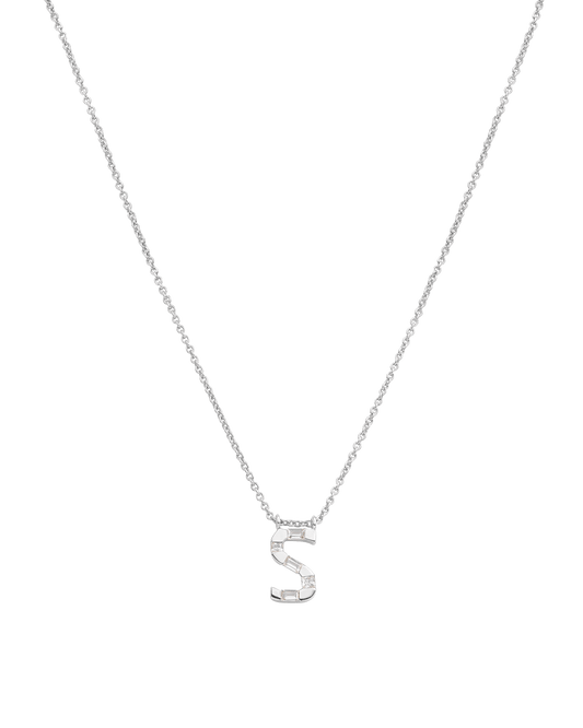 Signature Initial Baguette Necklace - 14K White Gold Necklaces 14K Solid Gold Adjustable 16-17" (40cm-43cm) 