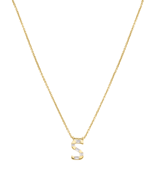 Signature Initial Baguette Necklace - 14K Yellow Gold Necklaces 14K Solid Gold Adjustable 16-17" (40cm-43cm) 