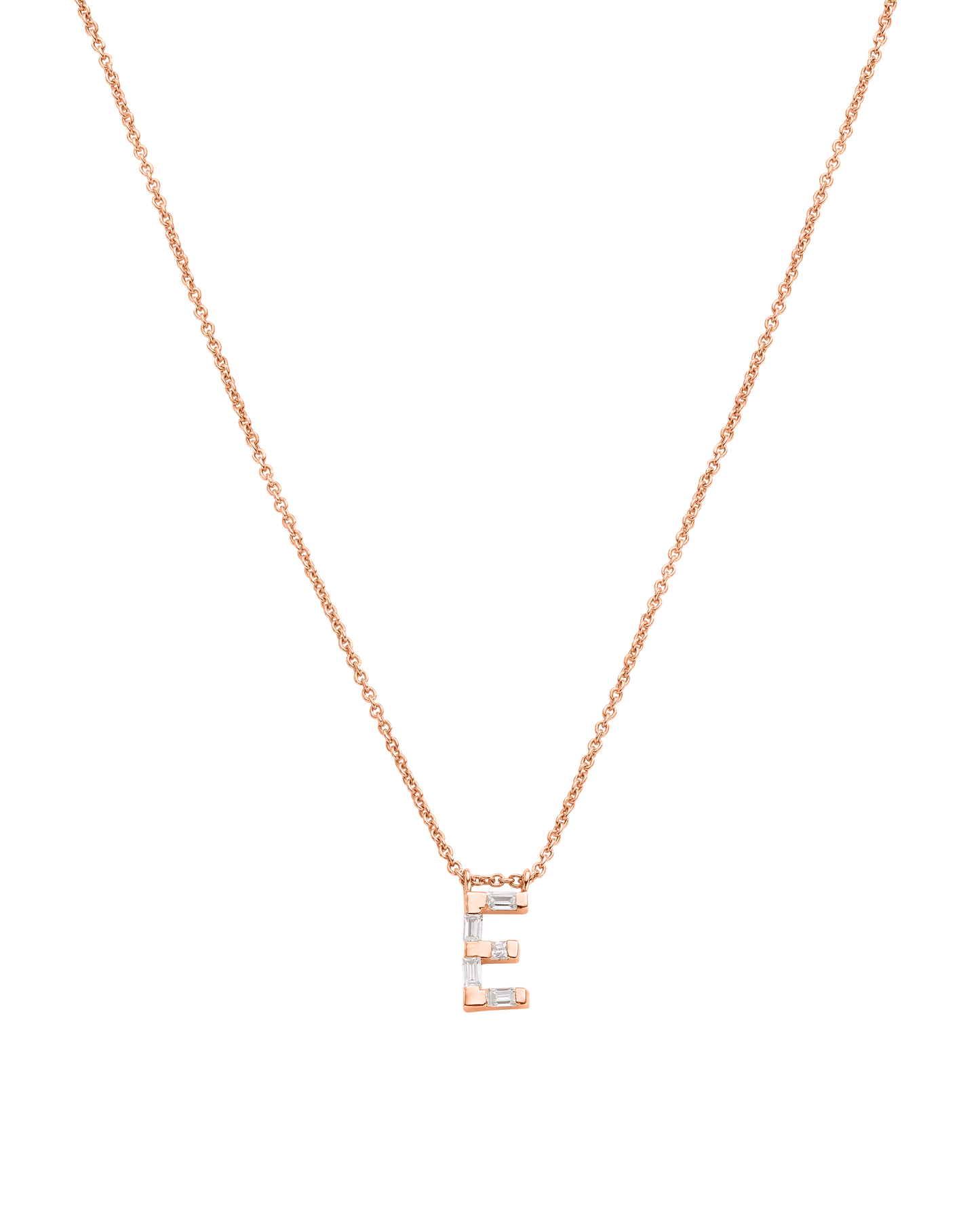 Signature Initial Baguette Necklace - 14K Rose Gold Necklaces 14K Solid Gold Adjustable 16-17" (40cm-43cm) 
