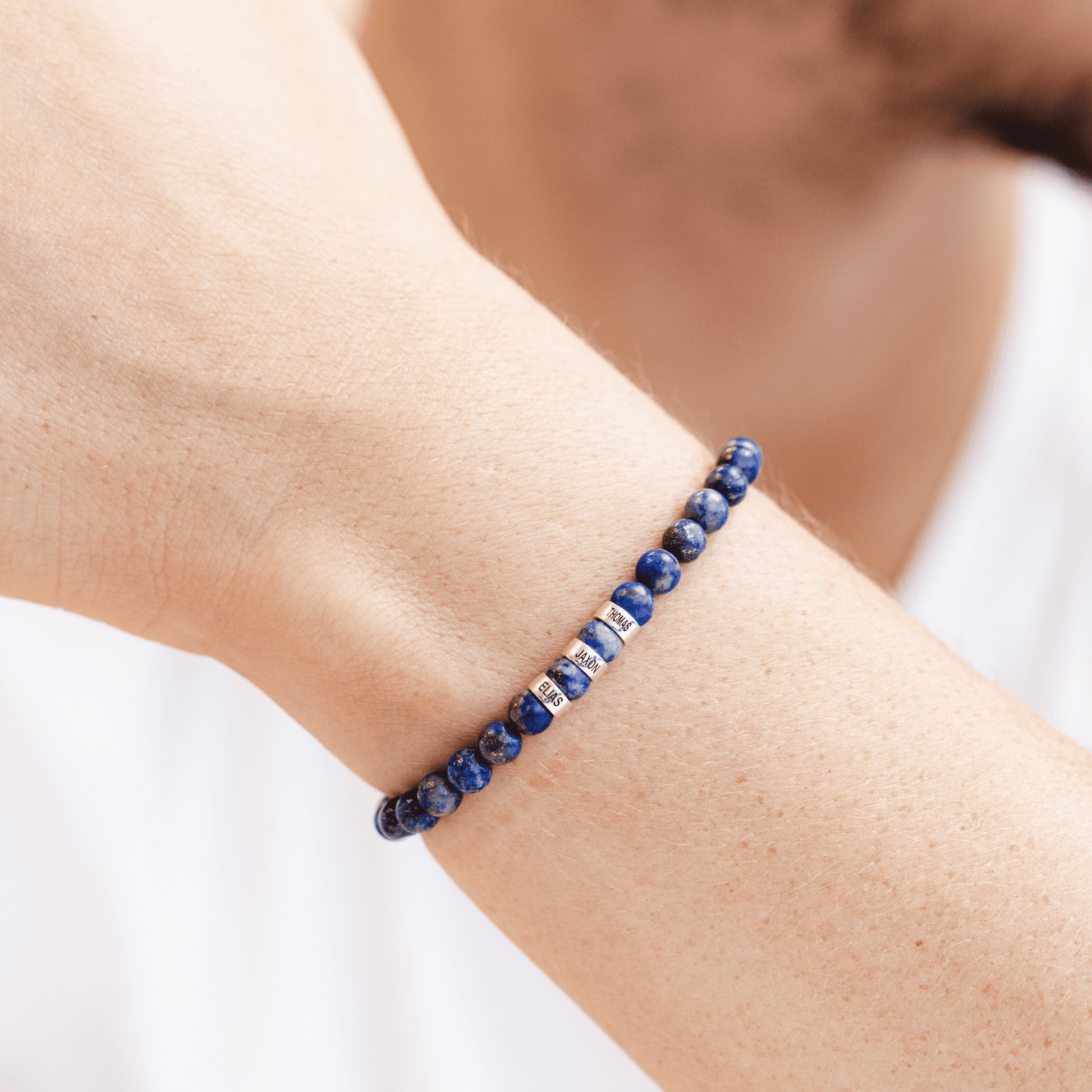 Men's Blue Lapis Engravable Bead Bracelet - 925 Sterling Silver Bracelets magal-dev 