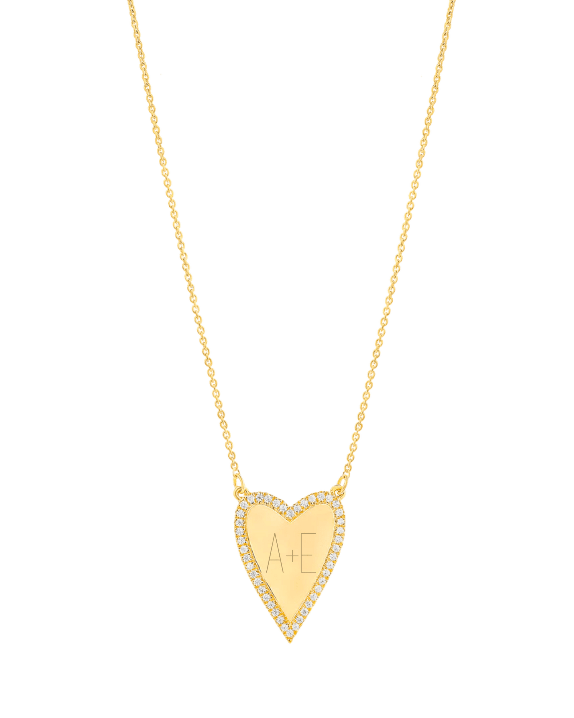 Engravable Outlined Heart Diamond Necklace - 925 Sterling Silver Necklaces magal-dev 