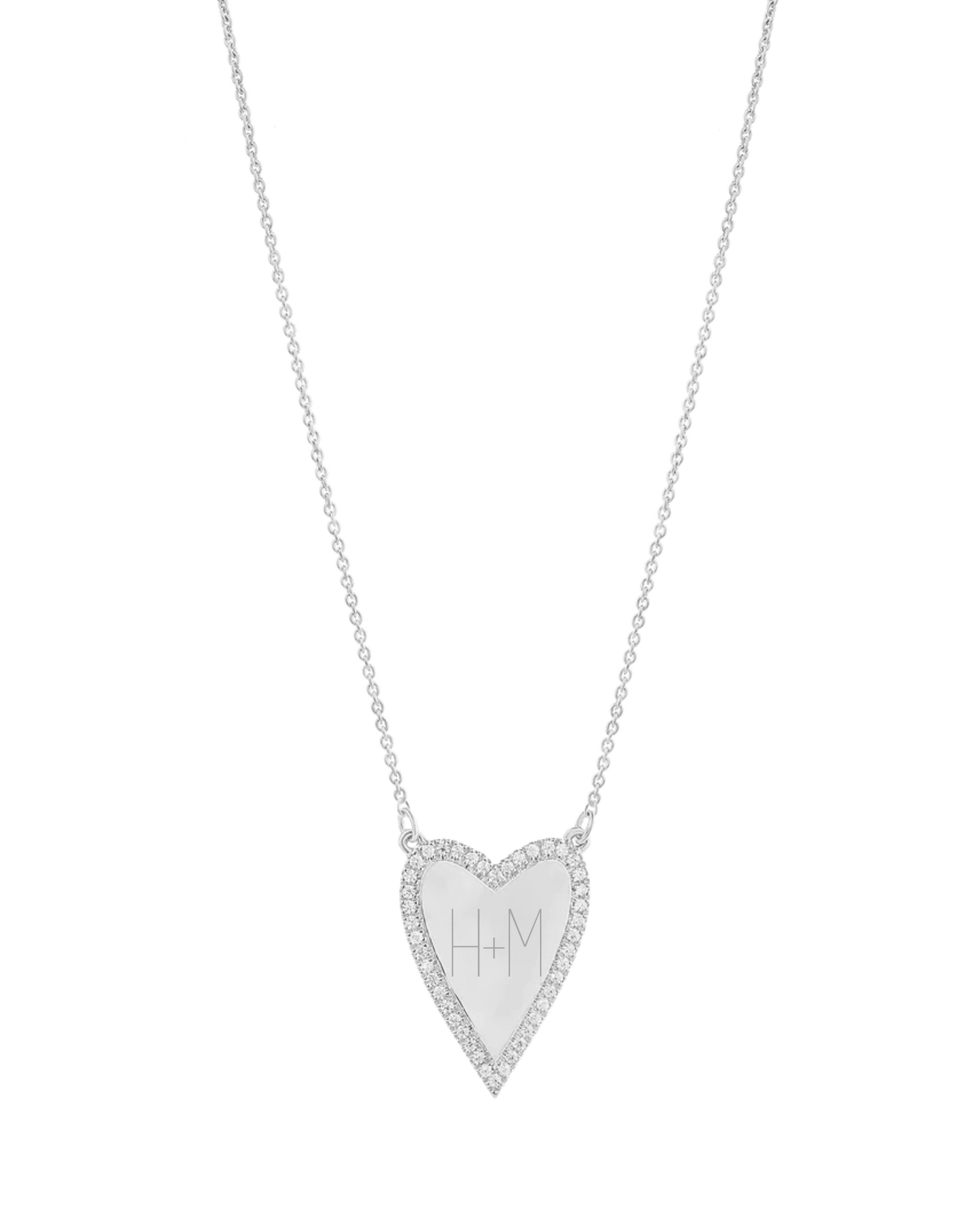 Engravable Outlined Heart Diamond Necklace - 925 Sterling Silver Necklaces magal-dev Adjustable 16"-17" 