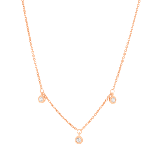 3 Diamonds Bezel Necklace - 14K Rose Gold Necklaces magal-dev 