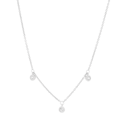 3 Diamonds Bezel Necklace - 14K White Gold magal-dev 