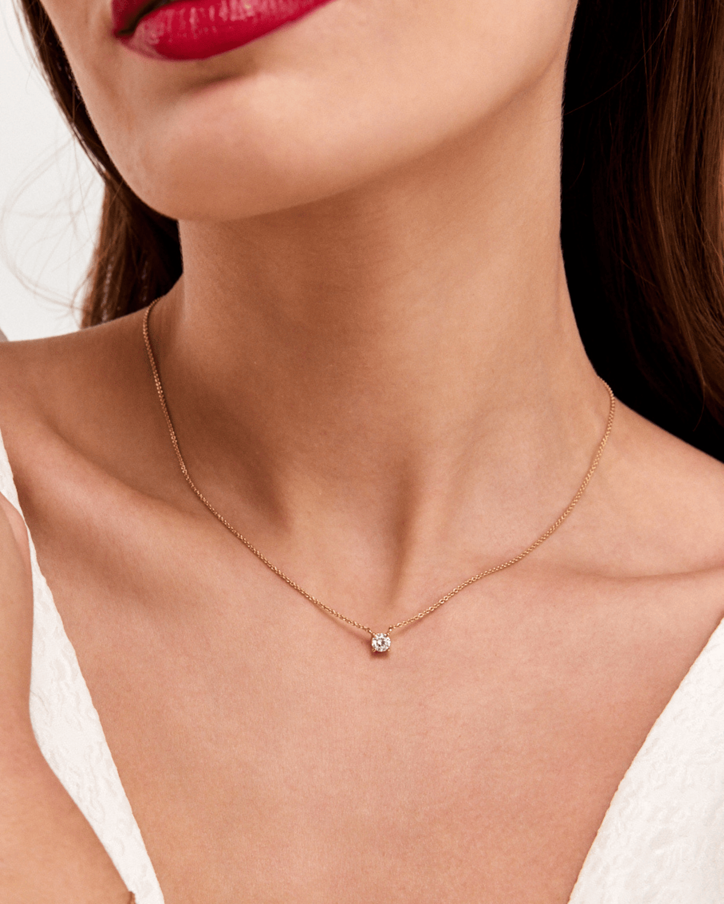 Round Solitaire Diamond Necklace - 18K Rose Vermeil Necklaces magal-dev 