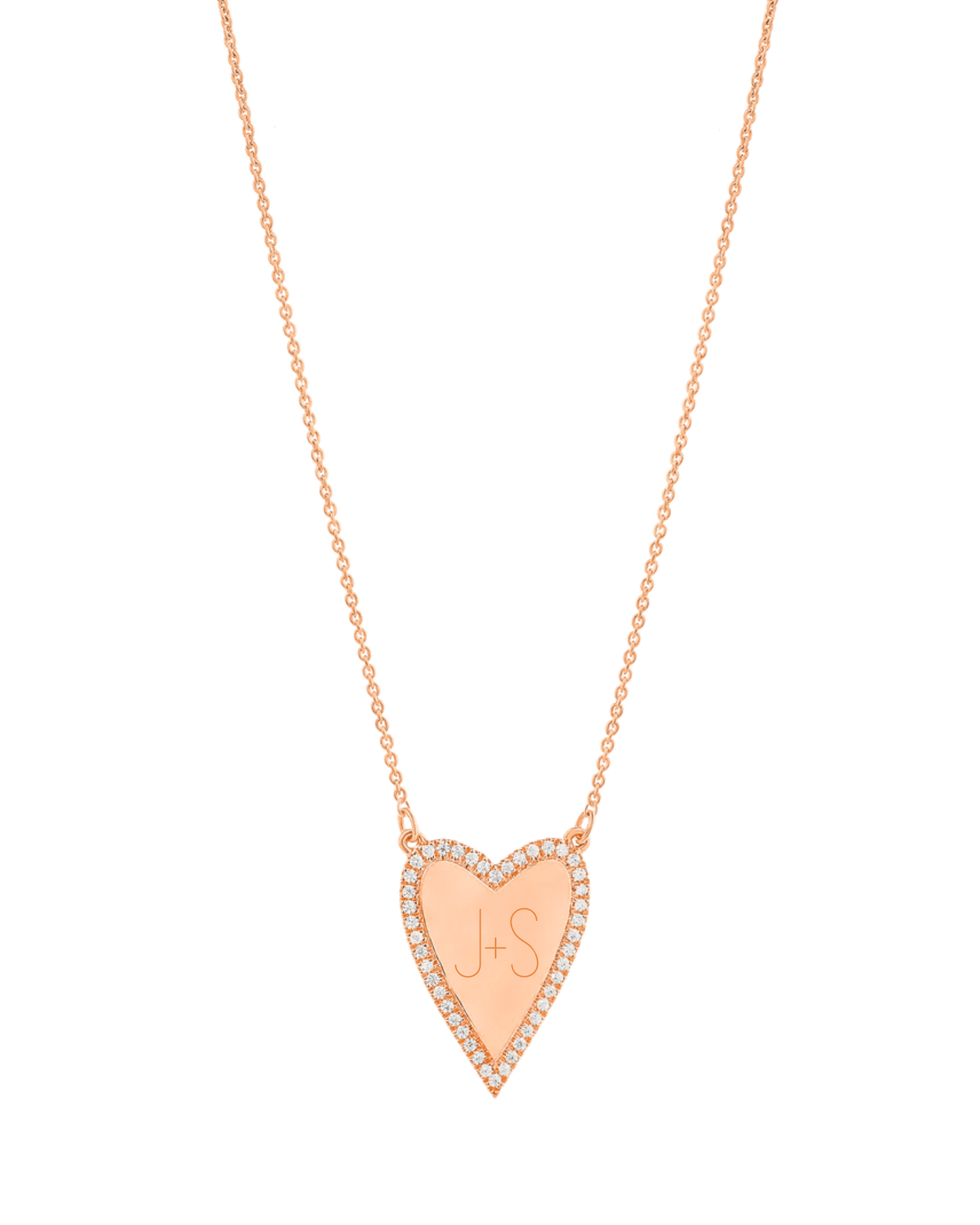 Engravable Outlined Heart Diamond Necklace - 18K Rose Vermeil Necklaces magal-dev Adjustable 16"-17" 
