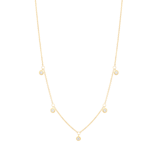 5 Diamonds Bezel Necklace - 14K Yellow Gold Necklaces magal-dev 