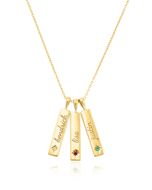 Birthstone Taglet Necklace - 18K Gold Vermeil Necklaces magal-dev 3 Bars 16”+2” extender 