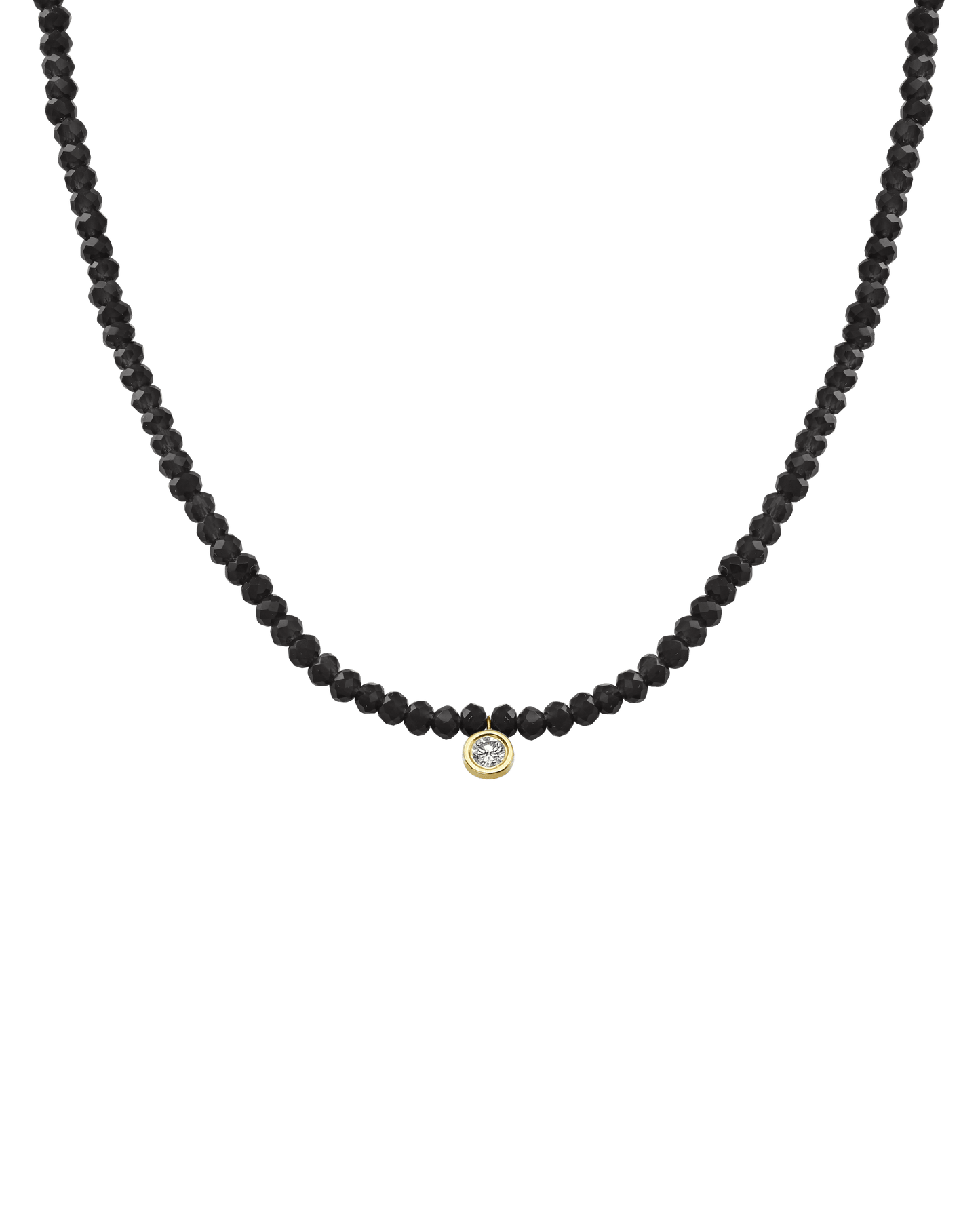 Gemstone & Diamond Necklace - 14K Yellow Gold Necklaces 14K Solid Gold Glass Beads Black Spinnel Large: 0.1ct 