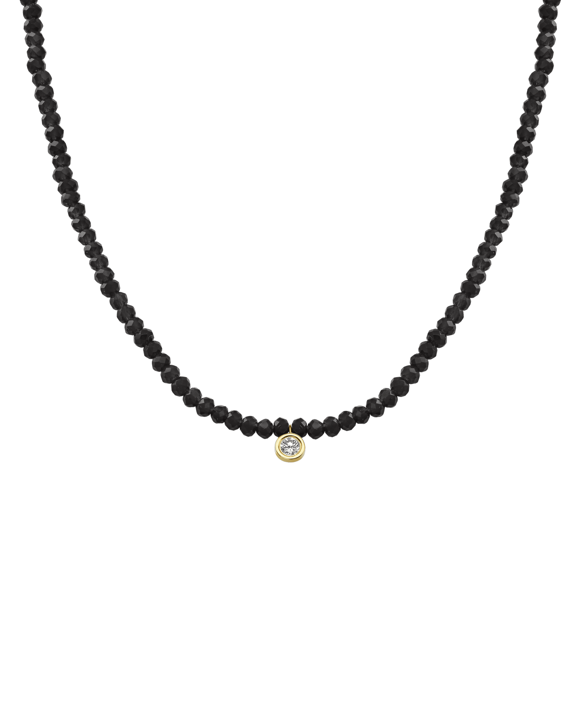 Gemstone & Diamond Necklace - 14K Yellow Gold Necklaces 14K Solid Gold Glass Beads Black Spinnel Large: 0.1ct 