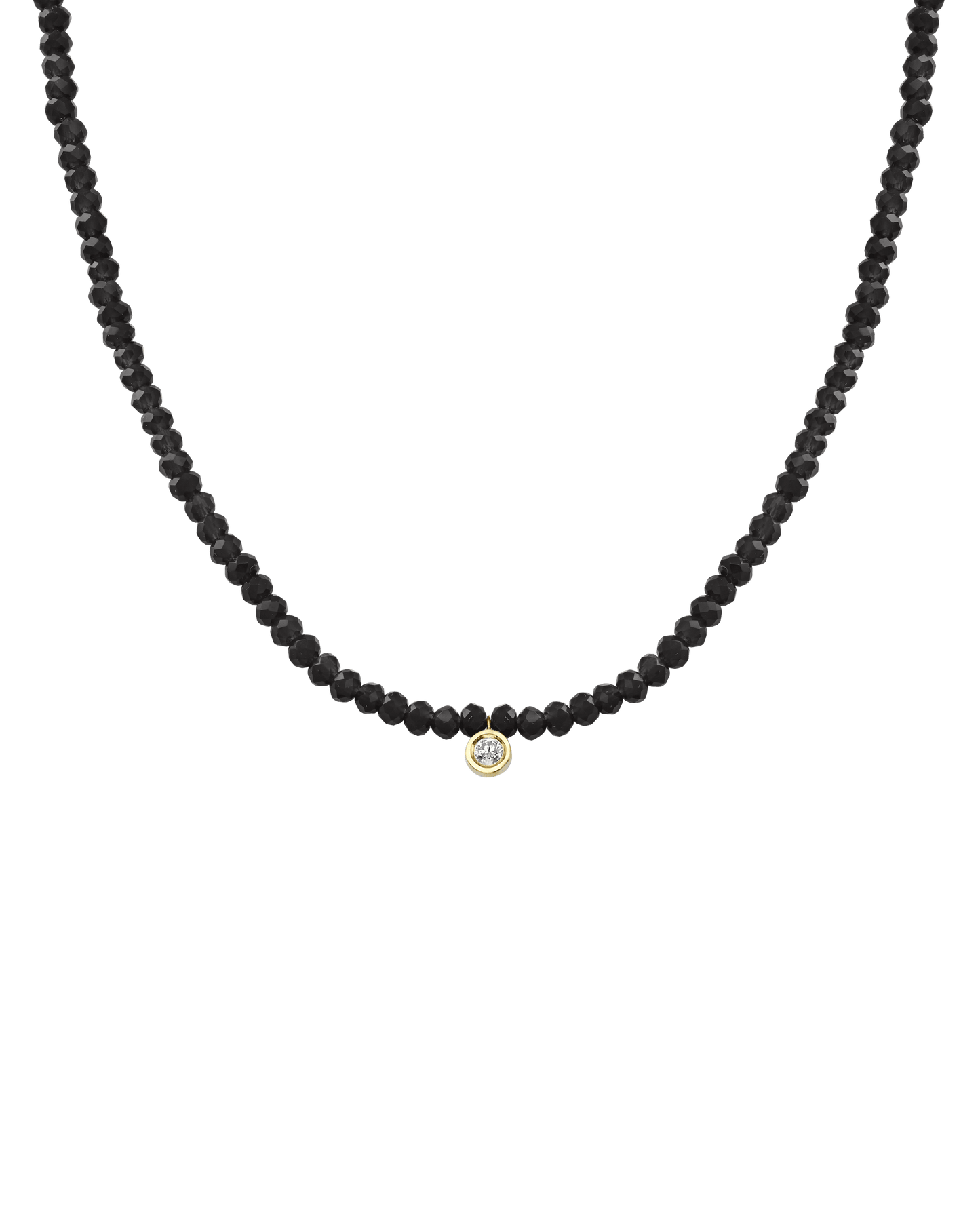 Gemstone & Diamond Necklace - 14K Yellow Gold Necklaces 14K Solid Gold Glass Beads Black Spinnel Medium: 0.04ct 