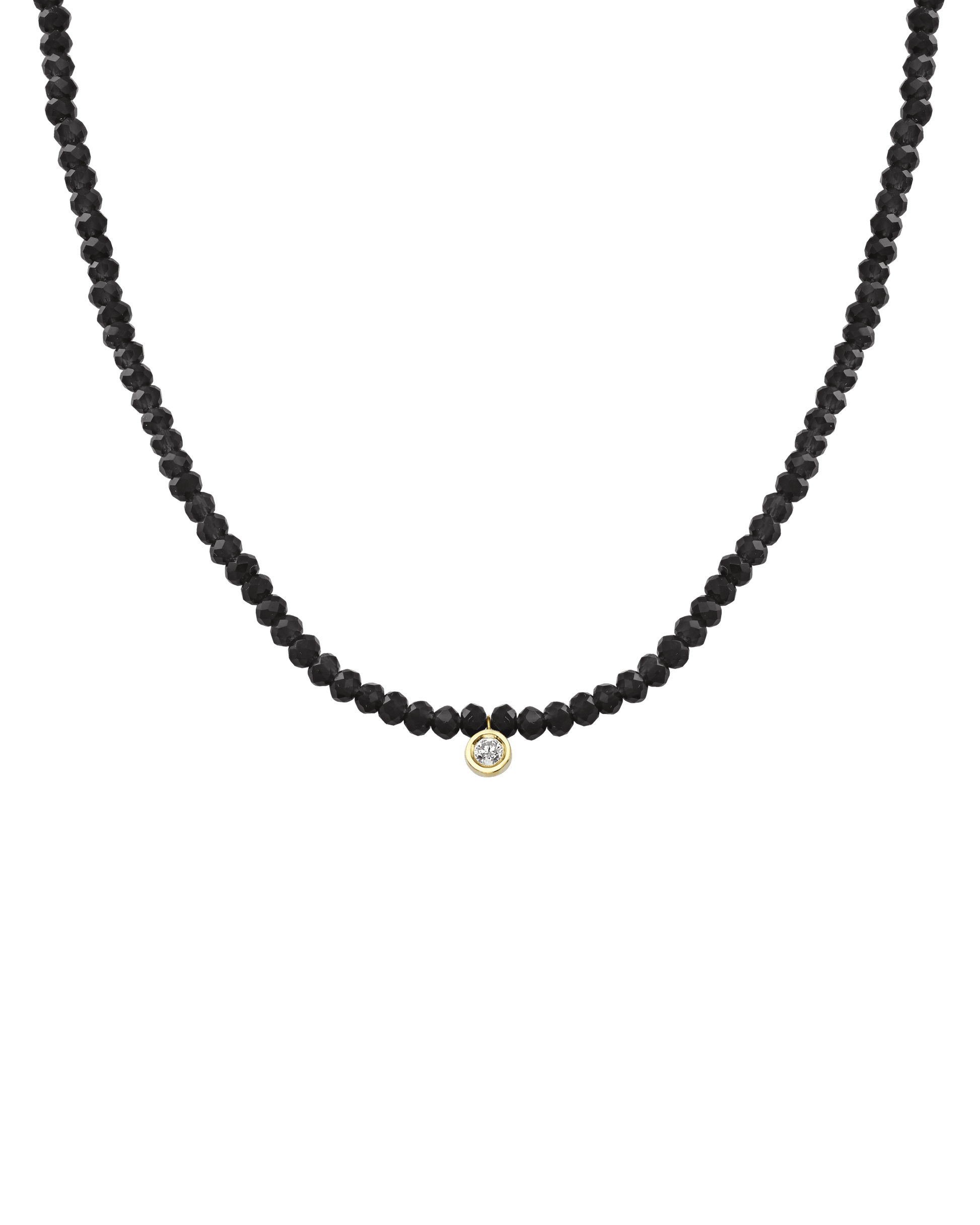 Gemstone & Diamond Necklace - 14K Yellow Gold Necklaces 14K Solid Gold Glass Beads Black Spinnel Medium: 0.04ct 