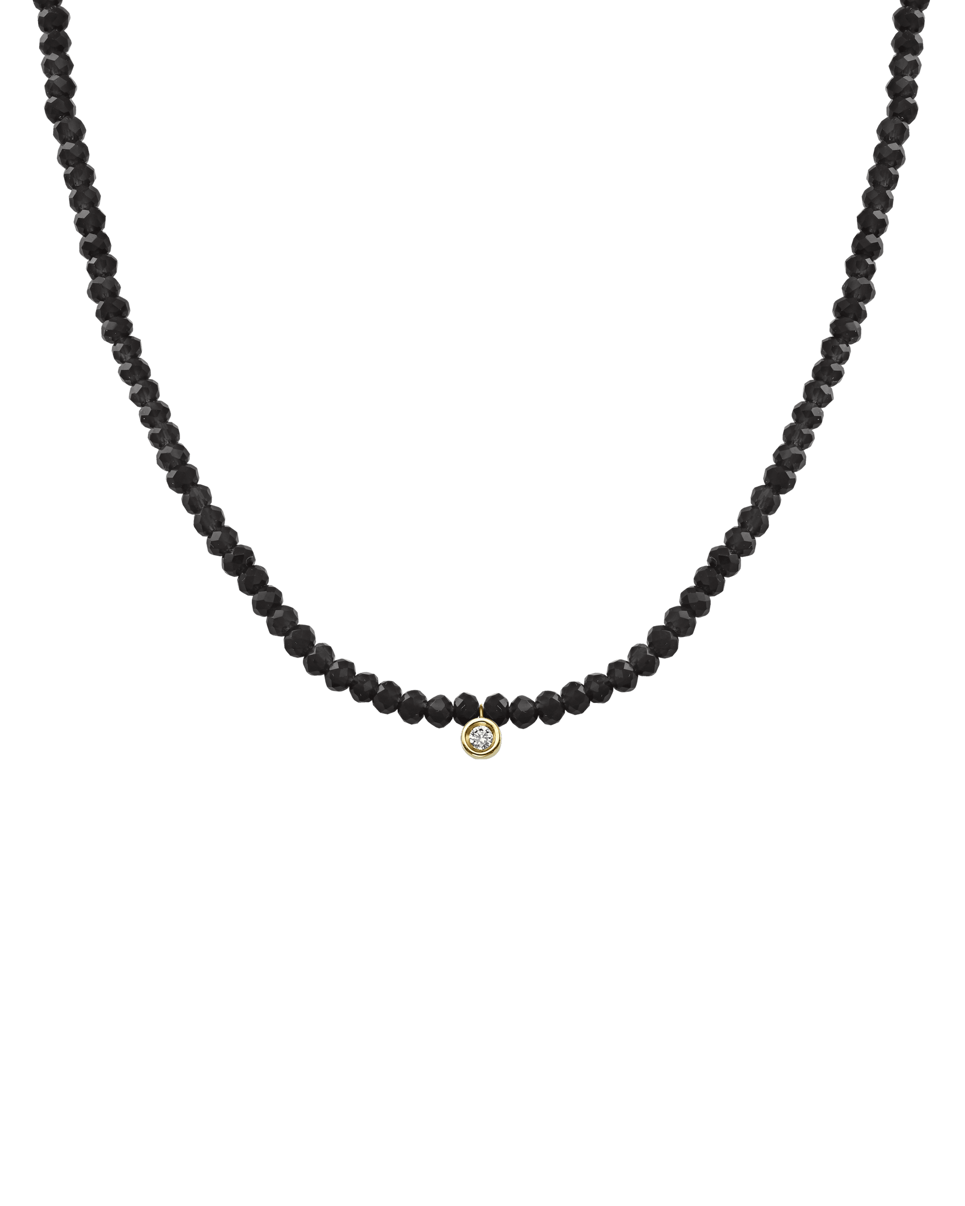 Gemstone & Diamond Necklace - 14K Yellow Gold Necklaces 14K Solid Gold Glass Beads Black Spinnel Small: 0.03ct 