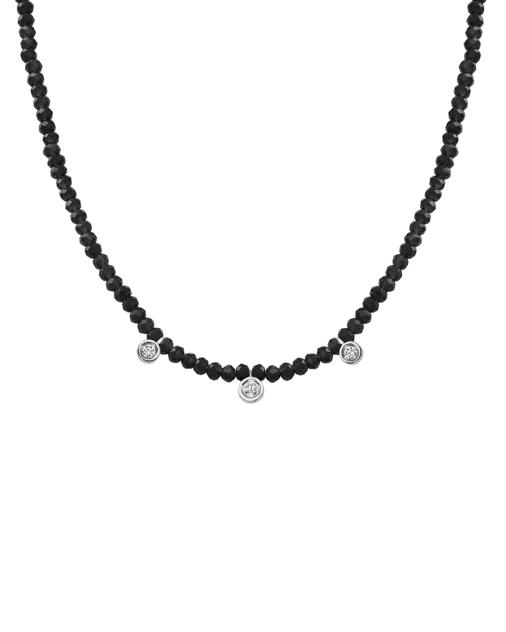 Turquoise Gemstone & Three diamonds Necklace - 14K White Gold Necklaces magal-dev Glass Beads Black Spinnel 14" - Collar 