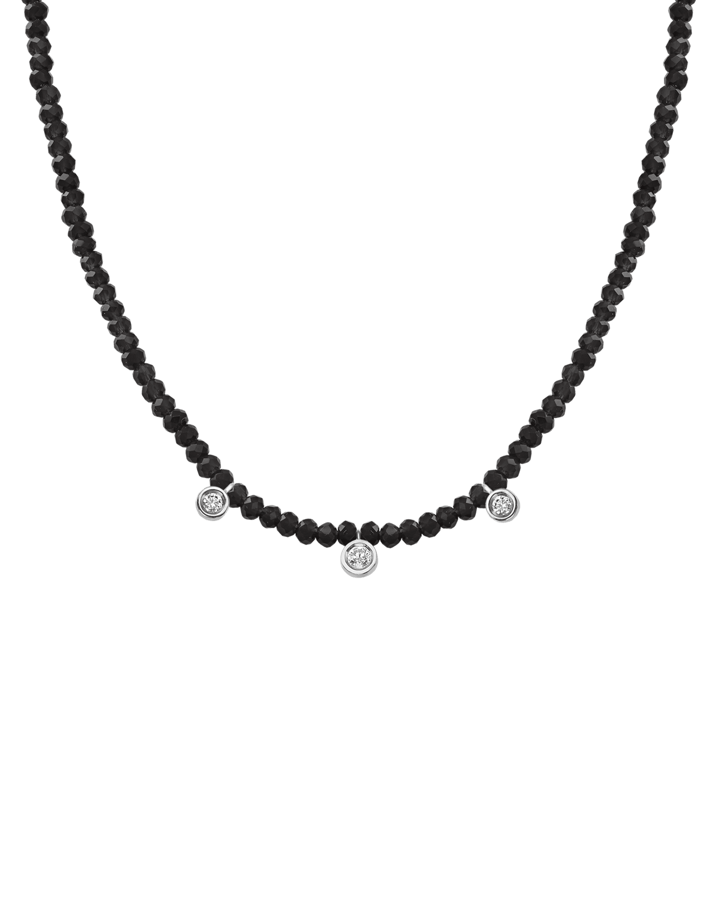 Garnet Gemstone & Three diamonds Necklace - 14K White Gold Necklaces magal-dev Glass Beads Black Spinnel 14" - Collar 