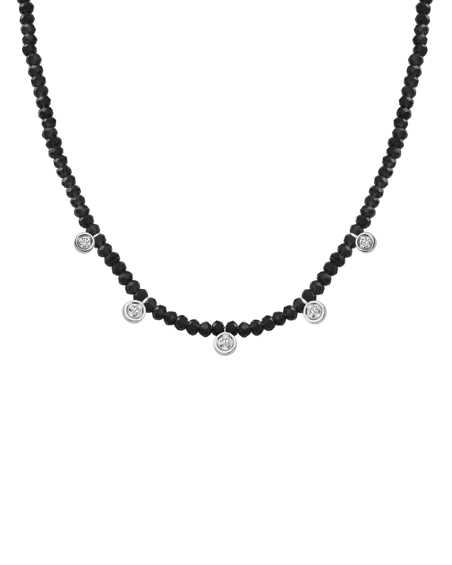 Black Spinel Gemstone & Five diamonds Necklace - 14K Rose Gold Necklaces magal-dev 